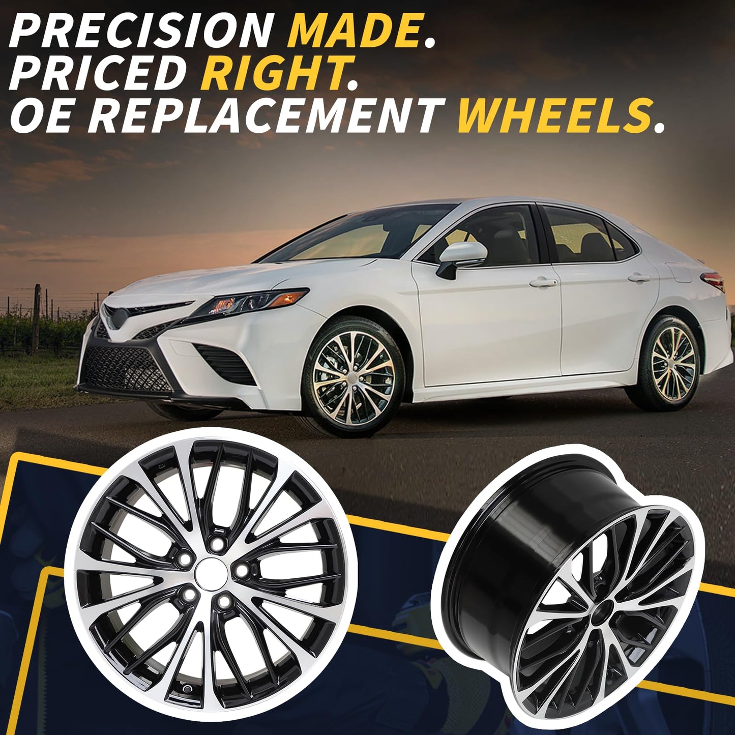 LUNEGUE New 18x8 18 Inch Replacement Premium Aluminum Alloy Wheel Rim Fits for 2018 2019 2020 Toyota Camry SE, ALY75221U45N, OE Stock Specs, Machined and Black