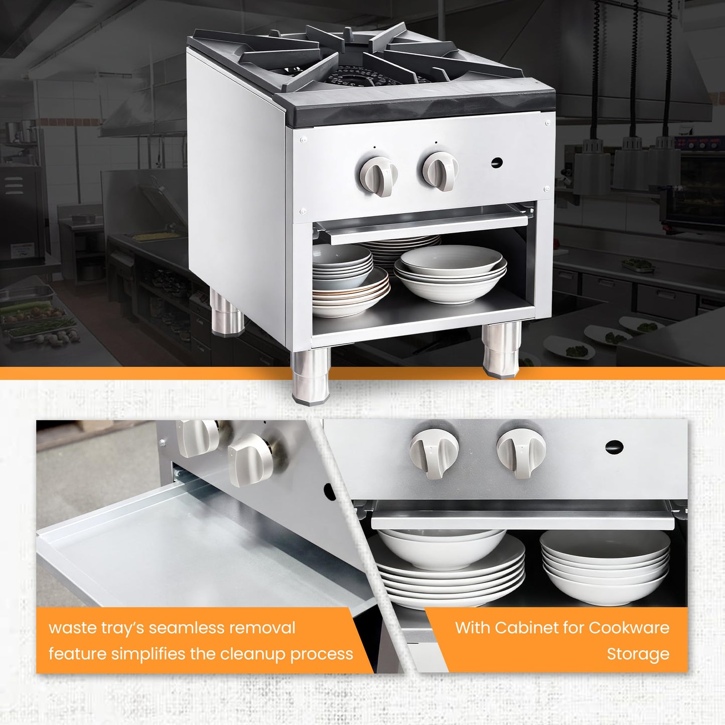 Commercial Stock Pot Range 80000 BTU Single Burner, 18″ Compact Commercial Stove with Cast Iron Grates & LP Conversion Kit for Large Pot Cooking