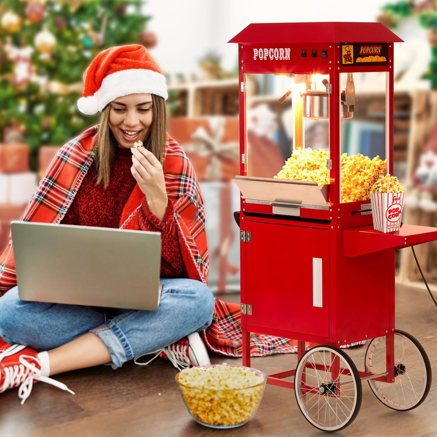 Takywep Commercial Popcorn Maker Machine, Popcorn Poppers with Cart and 10 Oz Kettle Makes Up to 64 Cups, 3-Switch Control, Theater Style