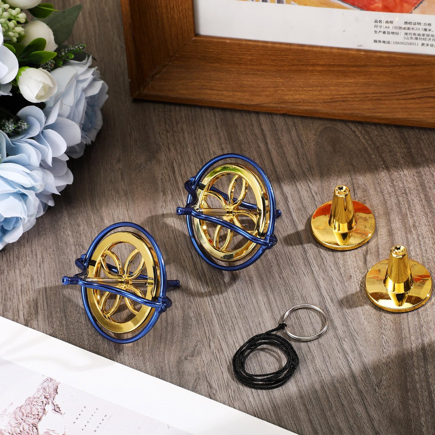 meekoo 2 Packs Gyroscope Toys Metal Anti Gravity Colorful Precision Top Gyroscope for Christmas Educational Birthday Gifts(Blue, Gold)