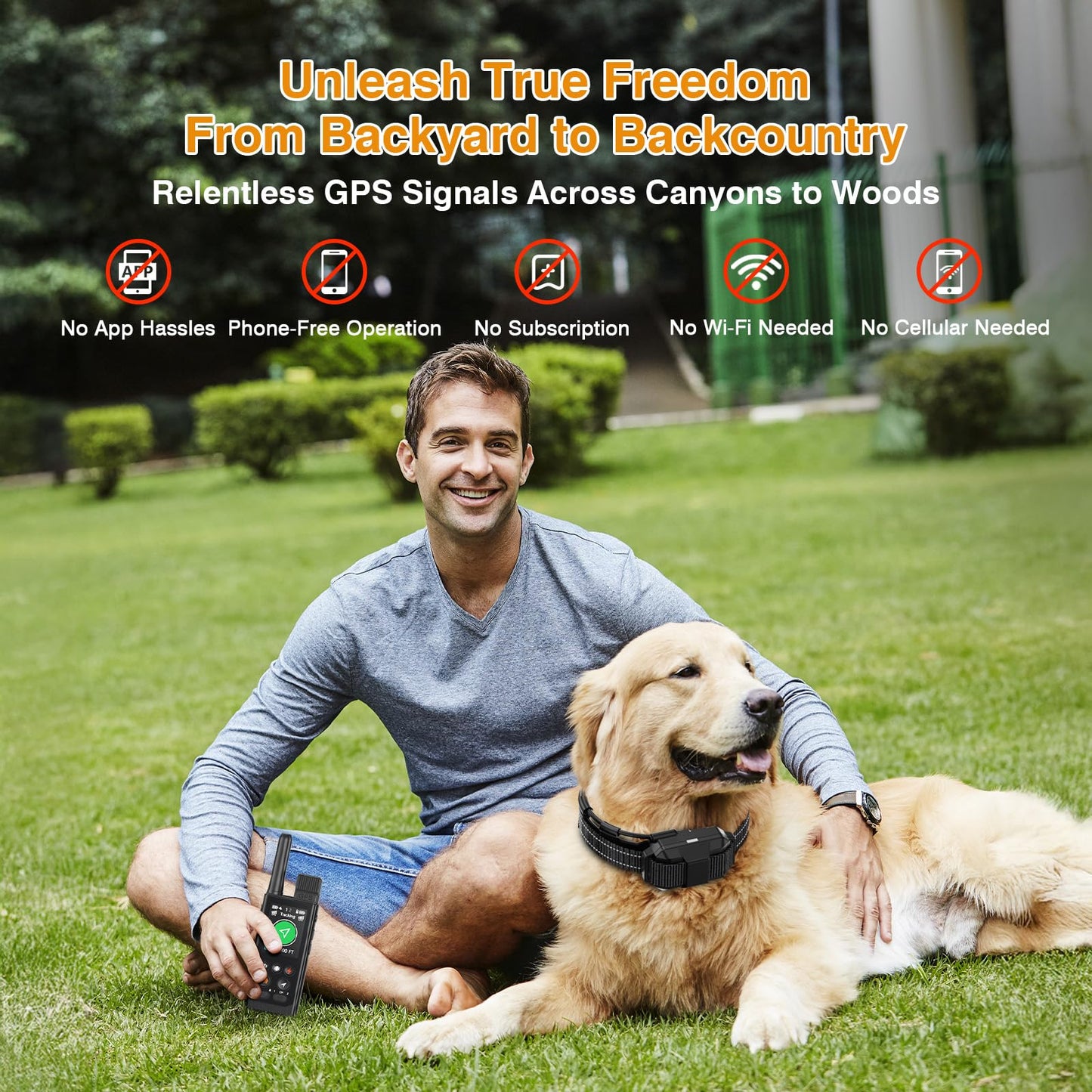Completely Off-Grid 3-in-1 GPS Dog Fence with Real-Time Tracking: No Subscription, App-Free, Self-contained, Dual-GPS, Training Collar, Customizable Boundary with Four Progressive Alerts, Blue