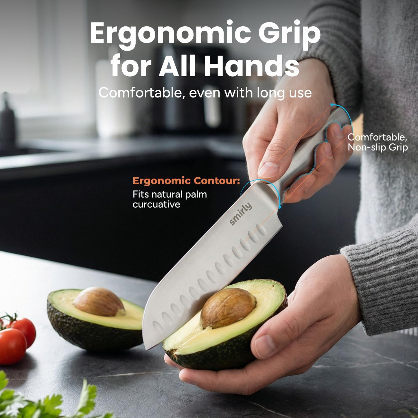 SMIRLY Knife Set - 15 Pieces Knives Set for Kitchen with Block and Sharpener - Stainless Steel Knife Set with Anti-Slip Ergonomic Handle for Steak Bread, Dishwasher Safe, House Warming Kitchen Gifts