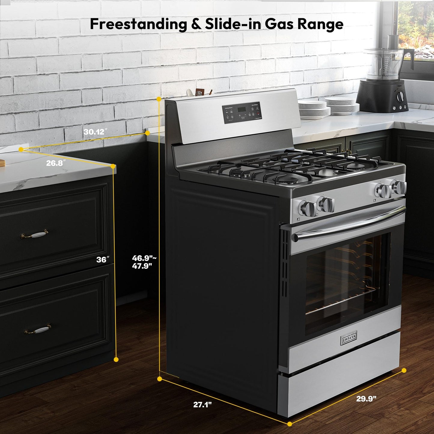Empava 30" Gas Range, 4.8 Cu.Ft Oven with Touch Timer,18K BTU Burner, Freestanding & Slide-in Stove (Natural/LP Convertible) Stainless Steel