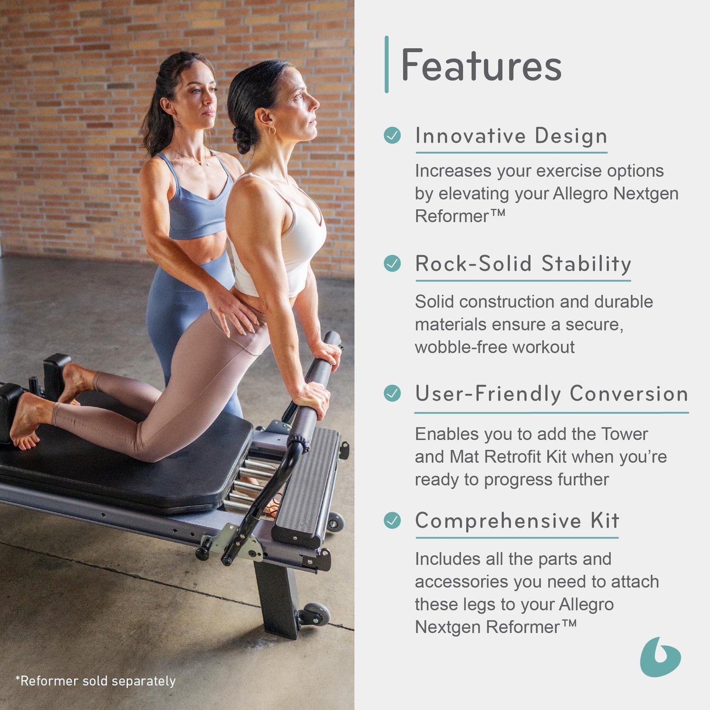 Balanced Body Allegro Nextgen 14-Inch Retrofit Leg Kit, Pilates Machine Accessory for Additional Exercise Options