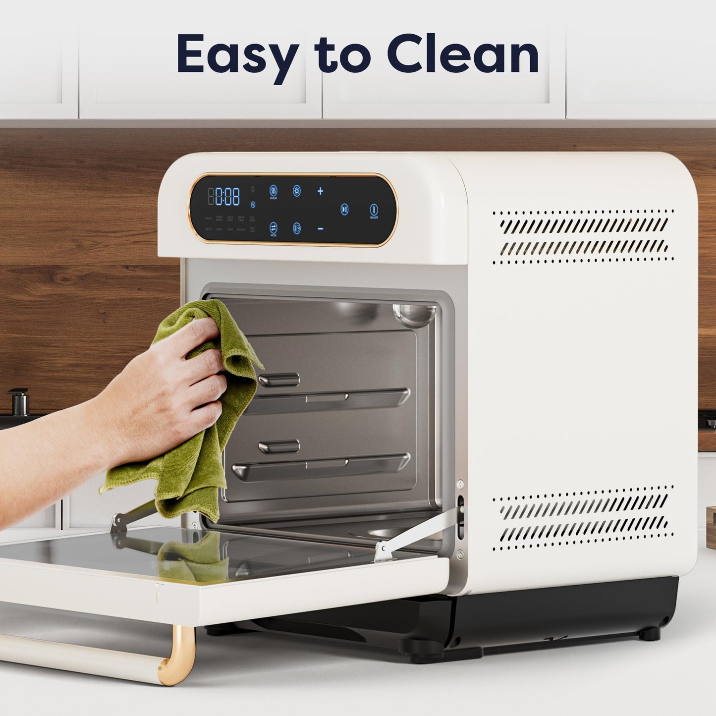 CIARRA 8-in-1 Air Fryer Steam Oven Countertop, 13QT Mini Toaster Oven with Steam, Rapid Steam, Air Fry, Vapor Bake, Steam Clean, Bake, Dried, Ferment, White