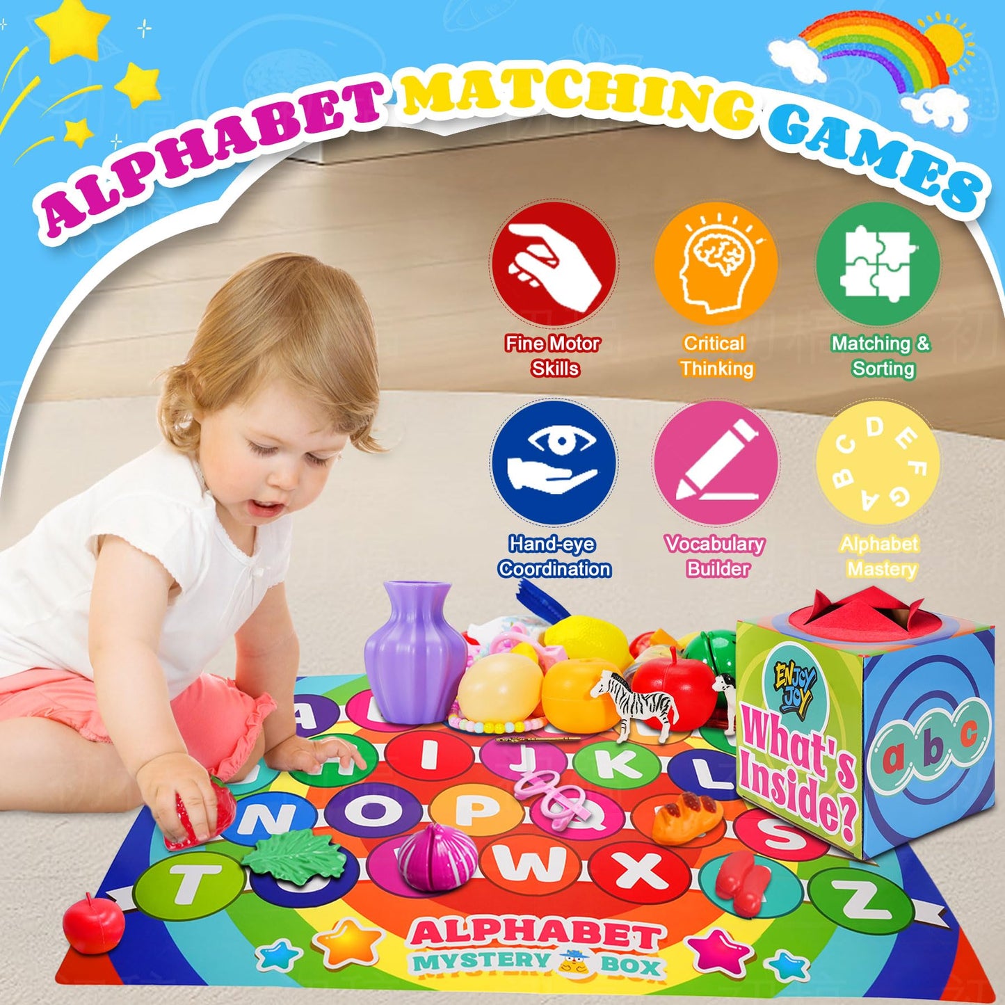 Enjoyjoy Mystery Box - 58 PCS Speech Therapy Materials Alphabet Toys Montessori Sensory, Preschool Learning Sorting Games with Mystery Boxes for Toddlers Ages 3-6, Ideal Christmas Birthday Gifts