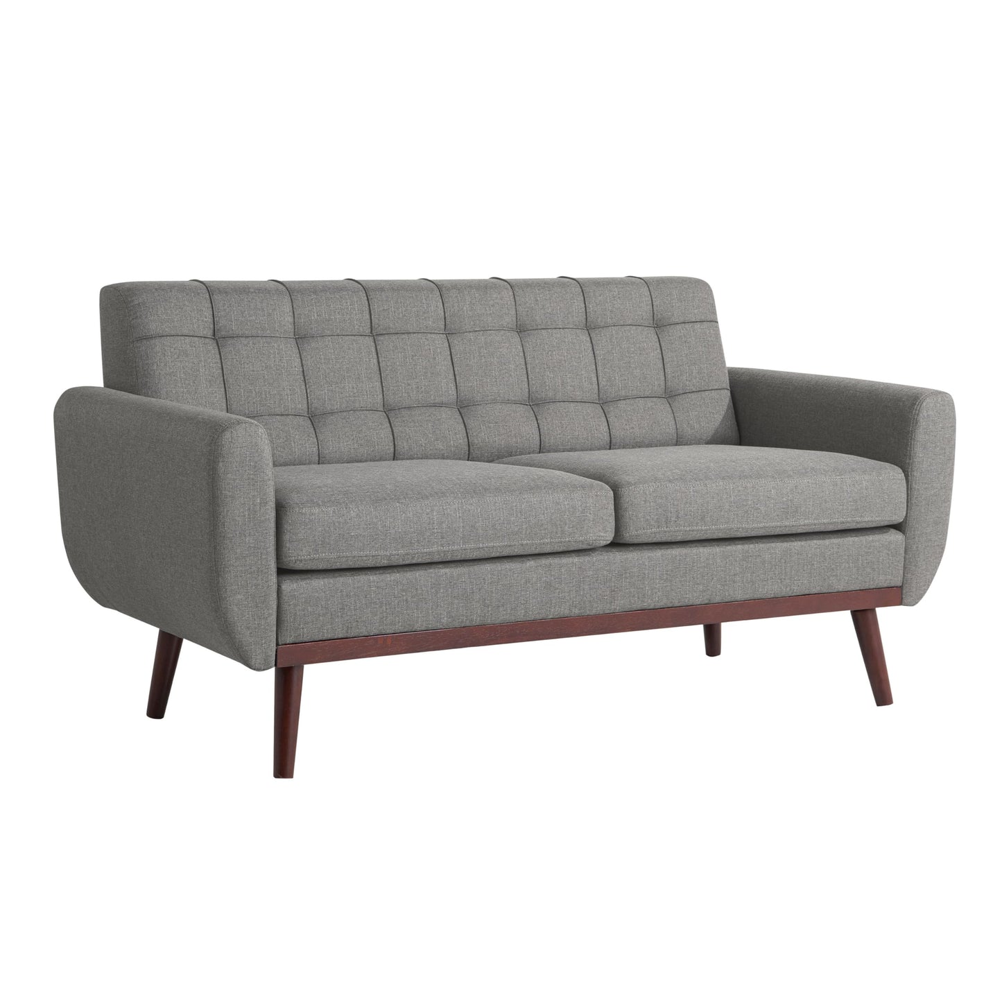Serta® David 61.2" Modern Sofa, Tufted Back Cushion, Rounded Arms, Solid Wood Legs, Dream Coil® Comfort, Woven Polyester Fabric, Gray