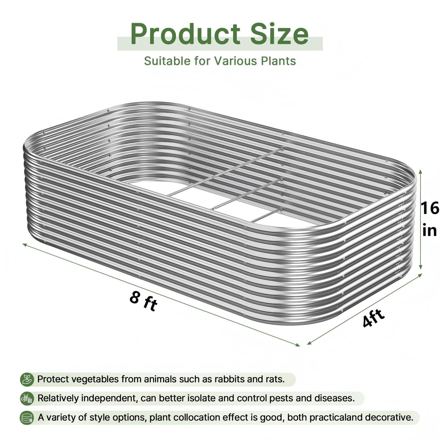 Mostmahes 2 PCS Tall 8x4ft Galvanized Raised Garden Bed Outdoor, Metal Garden Bed for Vegetables, Above Ground Garden Box for Flower, Steel Raised Beds for Gardening