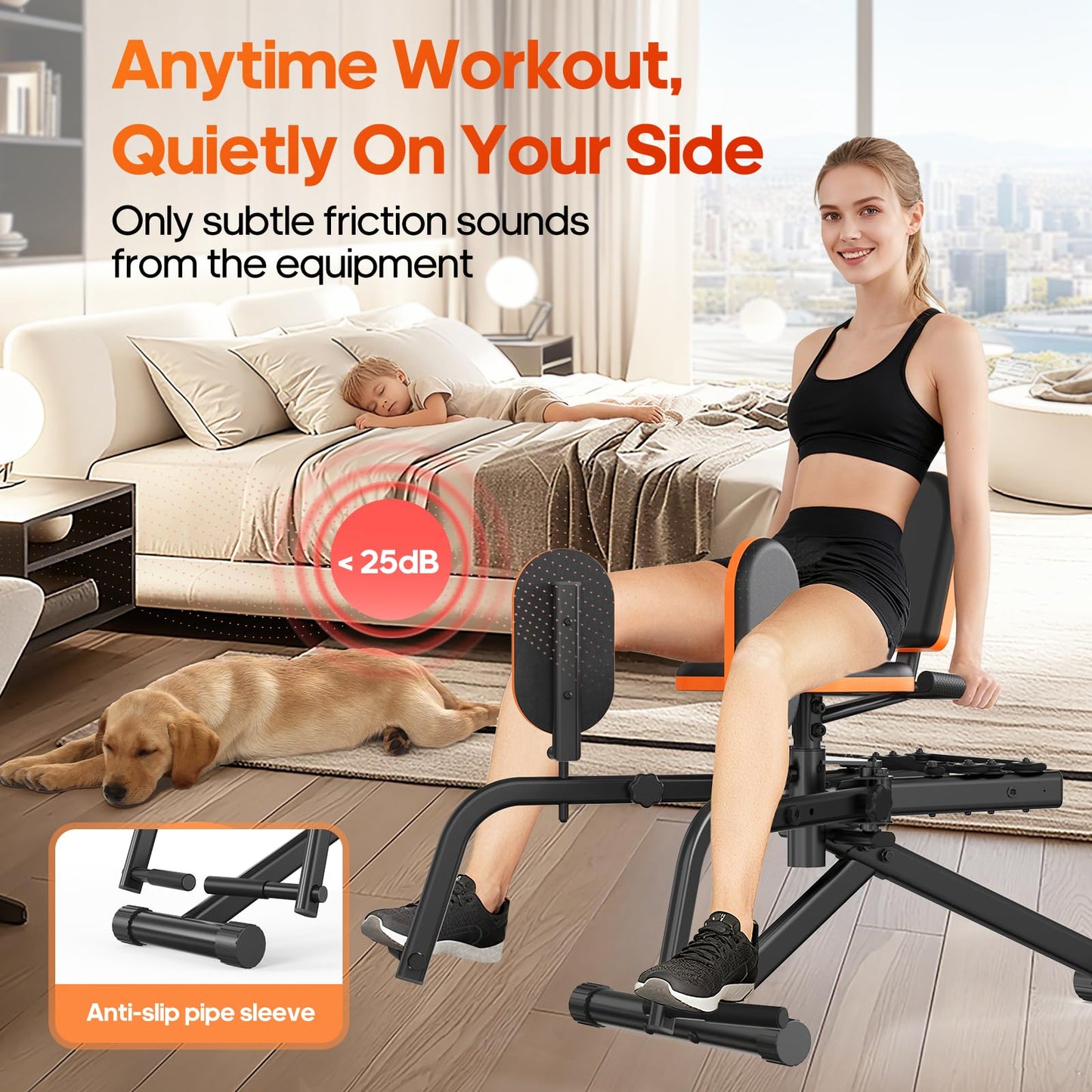 HXD-ERGO Hip Abductor/Adduction Machine for Home Gym, 6-Level Glute Machine & Thigh Workout Equipment, Booty Builder with Plush Padding, Compact Leg Exercise Euipment for Women & Men (Orange)