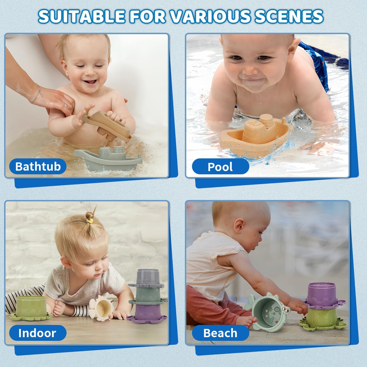 SLTBEH Baby Bath Toys for Toddlers 1-3, 14 Pcs Bathtub Toys for for Kids Age 2-4,Mold Free Bath Boat with Stacking Cup & Watering Can , Water Table Toys for Infants Boys Girls Babies 6-12-18 Months