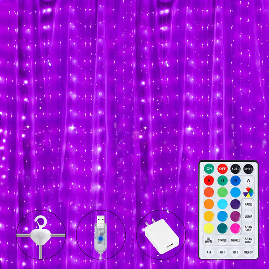 16 Colors Changing Curtain Lights - 250 LED 9.8 X 8.8 FT Fairy String, 7 Modes Twinkle with Remote, Backdrop Wall Hanging Dripping for Bedroom Backyard Halloween Christmas Decor
