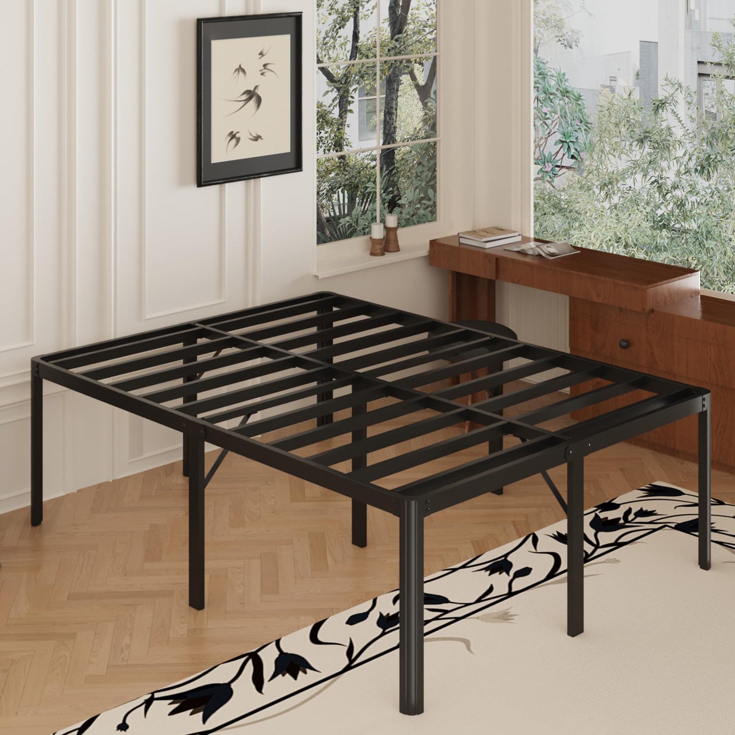 Yicensen 22 Inch High Queen Bed Frame Rounded Corner No Box Spring Needed, Heavy Duty Metal Queen Size Platform Bed Frame, Easy Assembly, Noise Free, Black