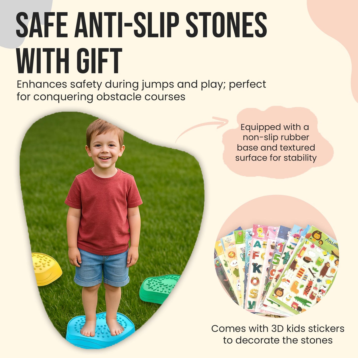 Stepping Stones for Kids, 5pcs Non-Slip Toddler Stepping Stones Age 3-6, Stackable Balance Stones with Stickers, Indoor & Outdoor Obstacle Course Sensory Toy, Promotes Balance & Coordination Skills