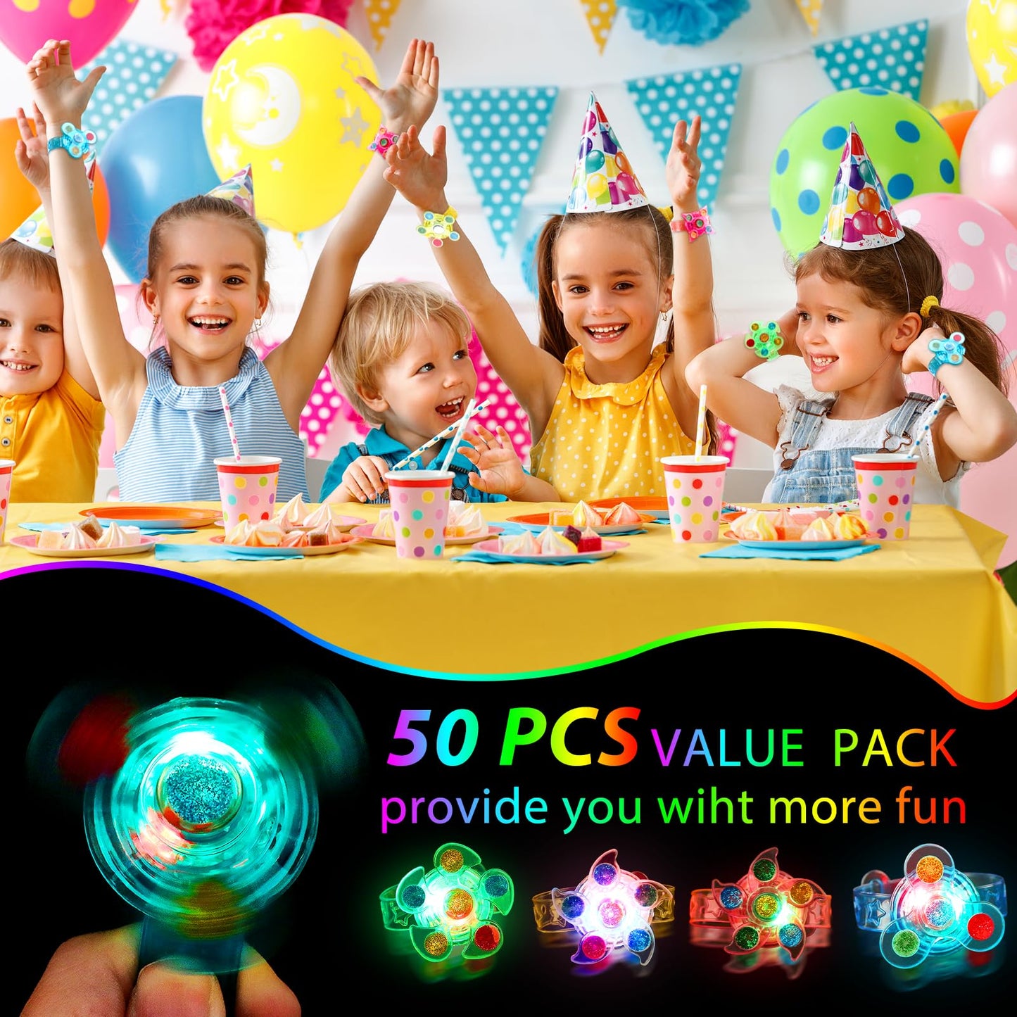 50 PCS LED Spinner Bracelets Light Up Party Favors For Kids 4-8-12, Glow Bracelet Glow in The Dark Party Supplies Light Up Toys, Classroom Kids Prizes Goodie Bag Stuffers, Easter Egg Fillers Gift (50)