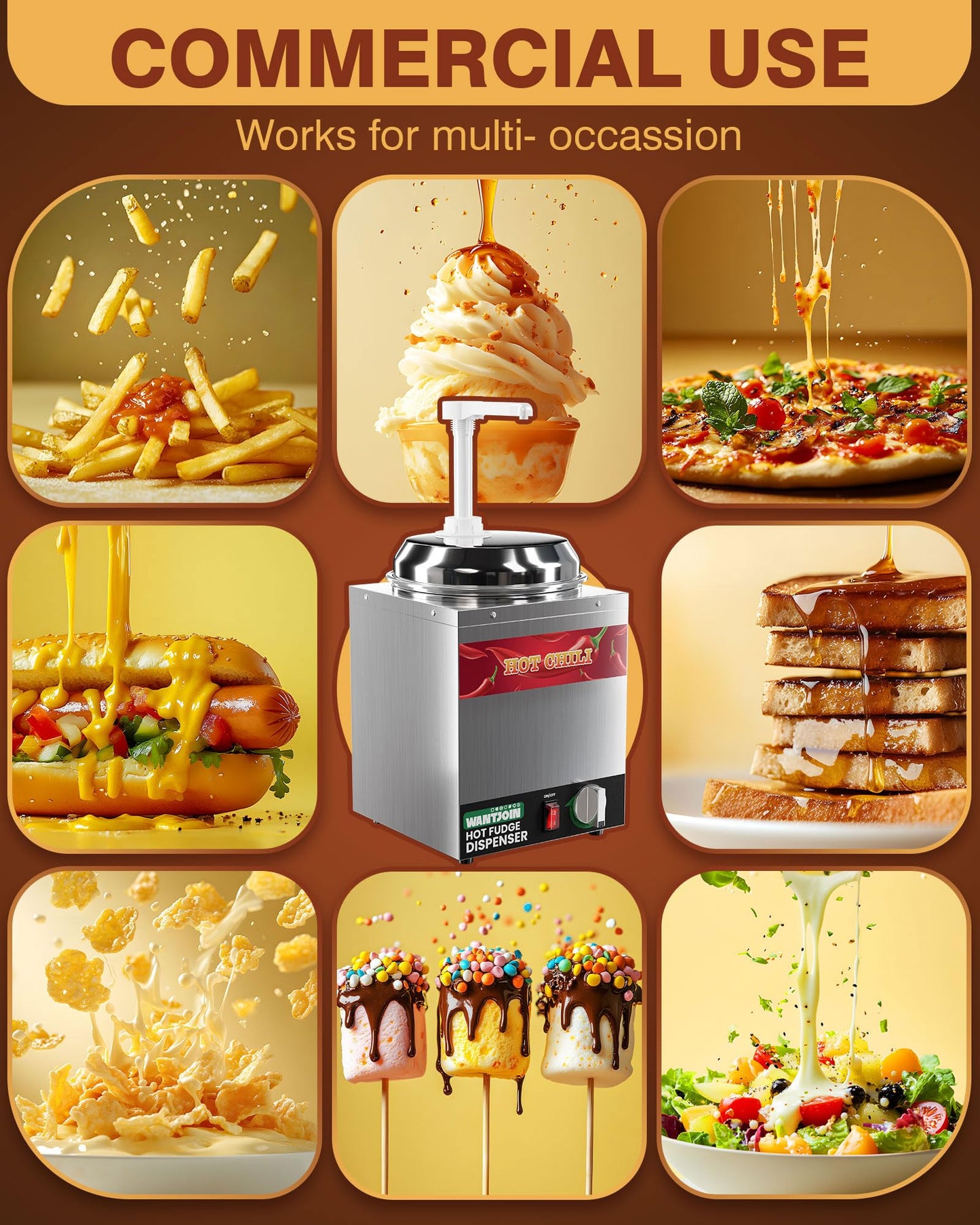 WantJoin 3.5Qt Nacho Cheese Dispenser with Pump - Nacho Cheese Warmer,Stainless Steel Hot Fudge Warmer W/5-Level Temperature Adjustment,Hot Fudge Dispenser for Hot Fudge Cheese Caramel