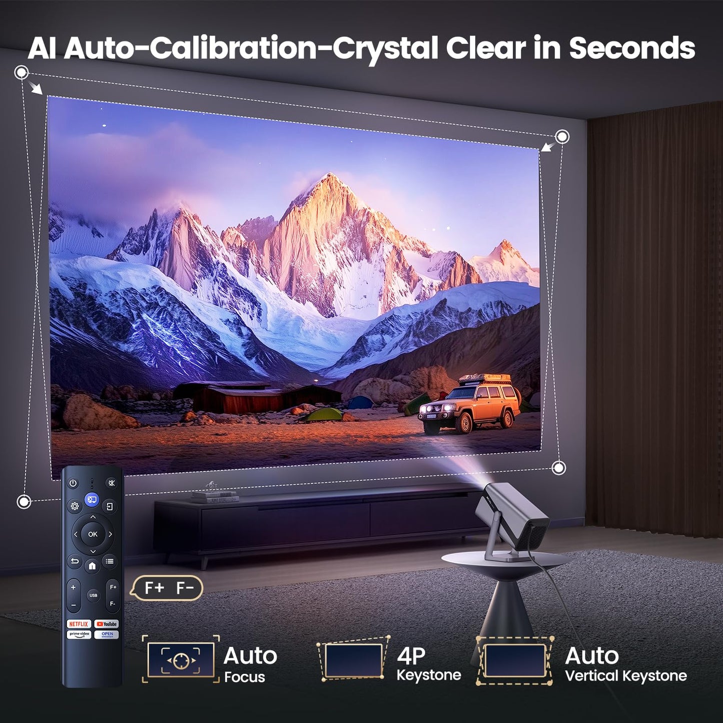 Official-Licensed丨20W Dolby Audio丨360°Adjustable Stand: Smart 4K Projector with WiFi 6 and 2-Way Bluetooth, Electric Focus & Auto Keystone, iWIMIUS 1080P Mini Portable Outdoor Proyector w/ HDMI ARC