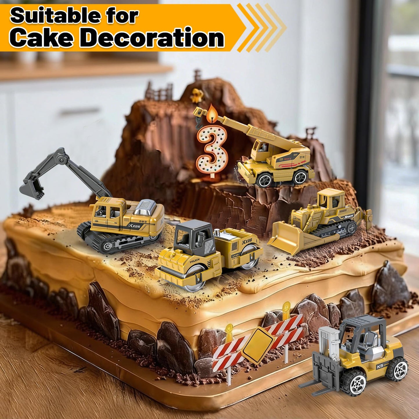 12 Pack Diecast Construction Toys, Mini Alloy Engineering Vehicle Car Set for Kids 3 4 5 6 7 8 Years Old, Excavator Truck Toys for Birthday Party Favors Cake Decorations Gifts(Yellow)