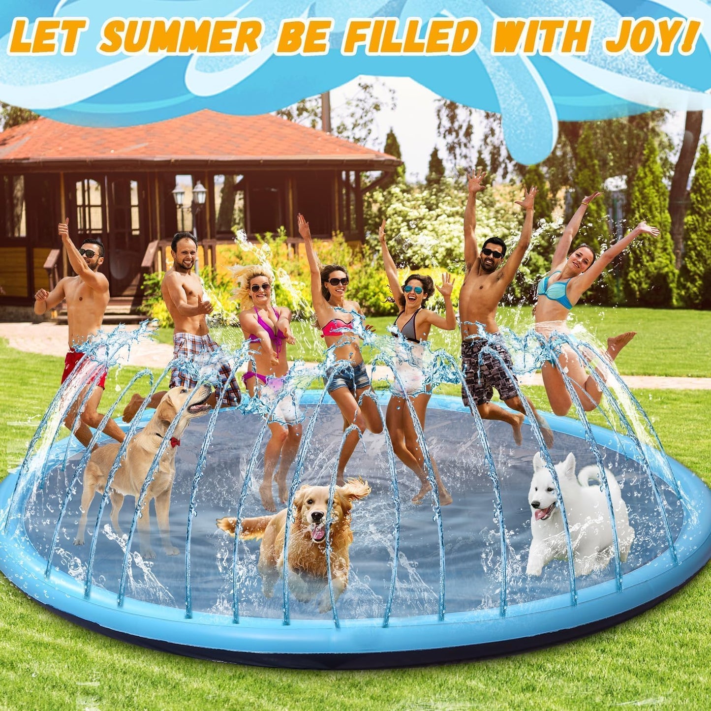 15 ft Giant Inflatable Splash Pad Extra Large 180" 2025 Update Non Slip Pad for Adults Large Dogs Pets Giant Thicken Sprinkler Pool Summer Outdoor Fun Backyard Fountain Play Mat (Classic Style)