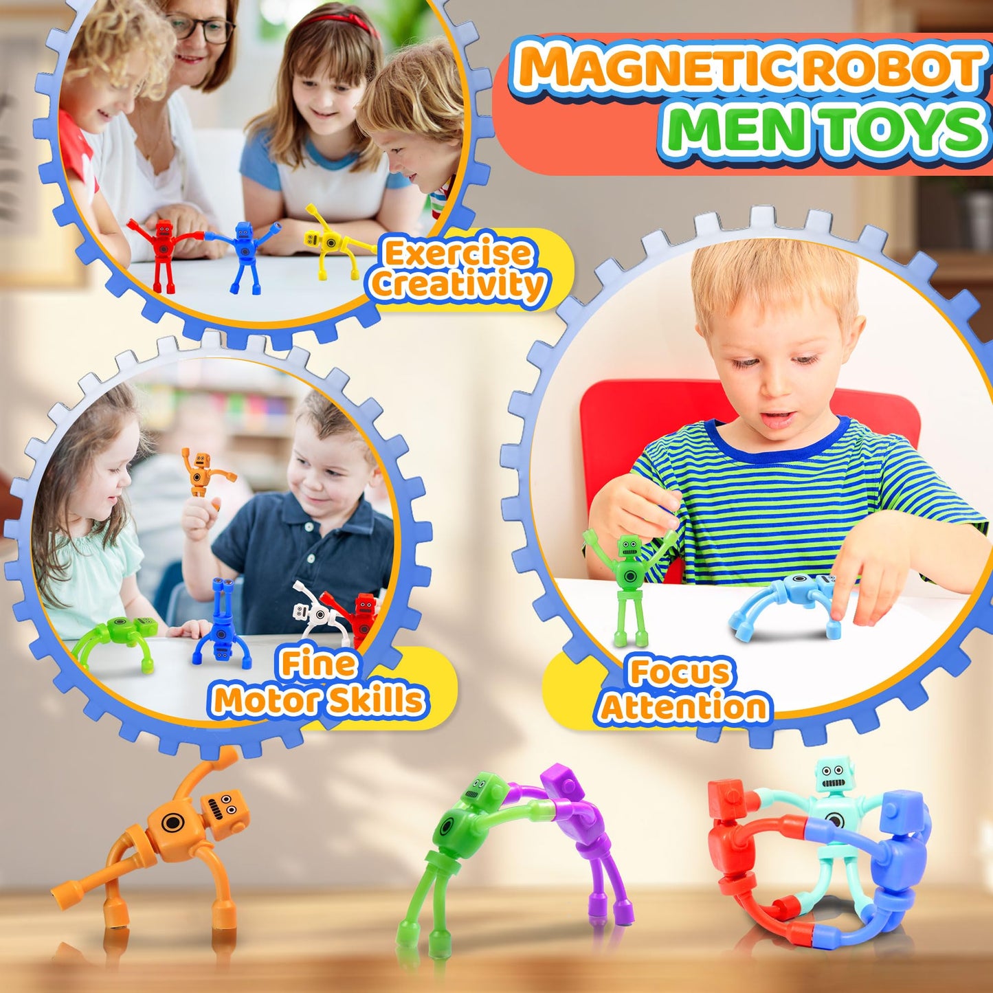 CHESLICR 10PC Magnetic Robot Men Travel Toys for Kids Toddlers Boys Fidget Toys Airplane Road Trip Car Travel Activities Essential Magnet Fidgets for Classroom Gifts Toy for Boy 3 4 5 6 Year Old
