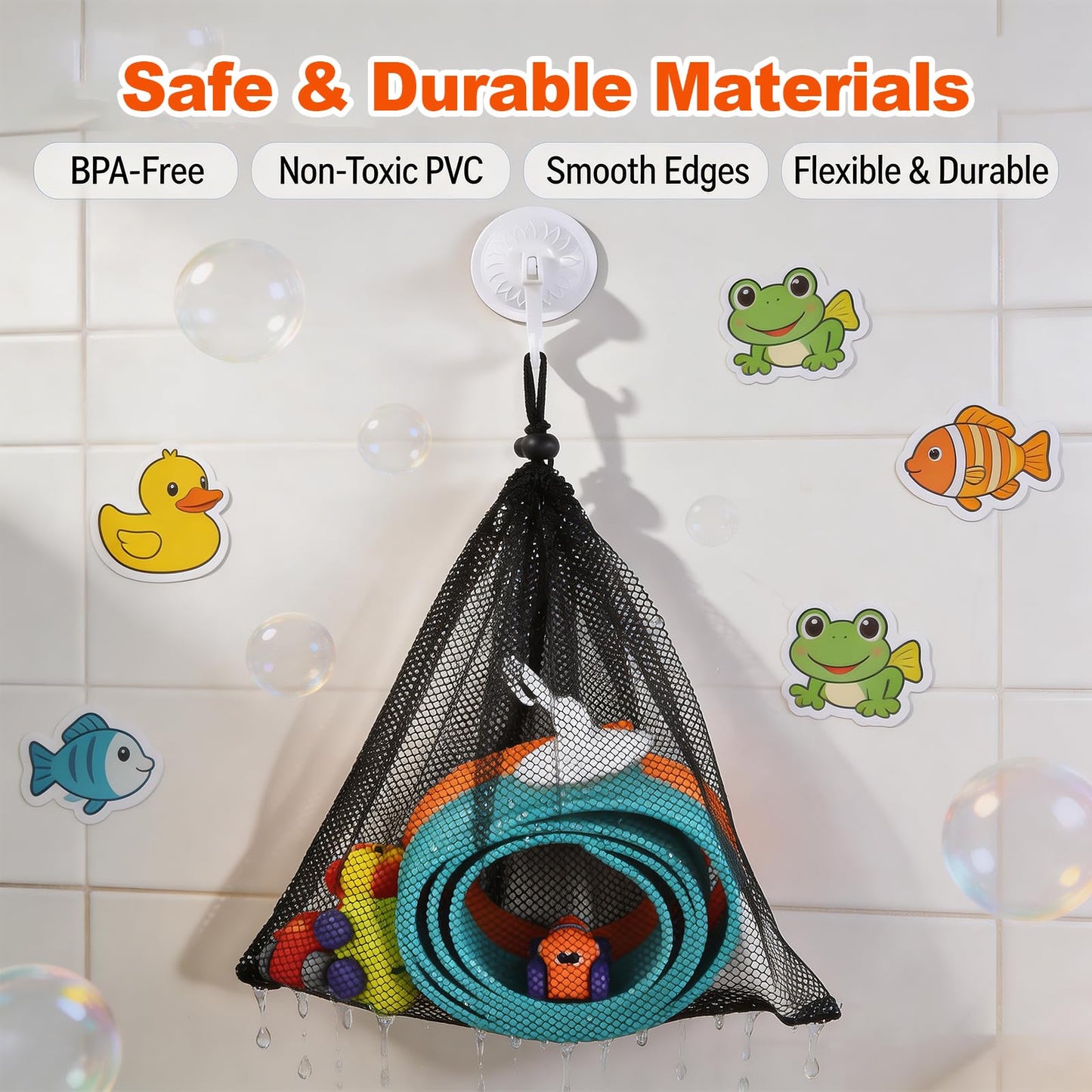 5 Ft Race Car Bath Toy Set, Toddler Bath Toys, Race car Set for Kids Ages 3+, Bathtub Time Birthday Gift for Boys & Girls, Including Mesh Storage Bag and 3 Suction Cup (Orange)