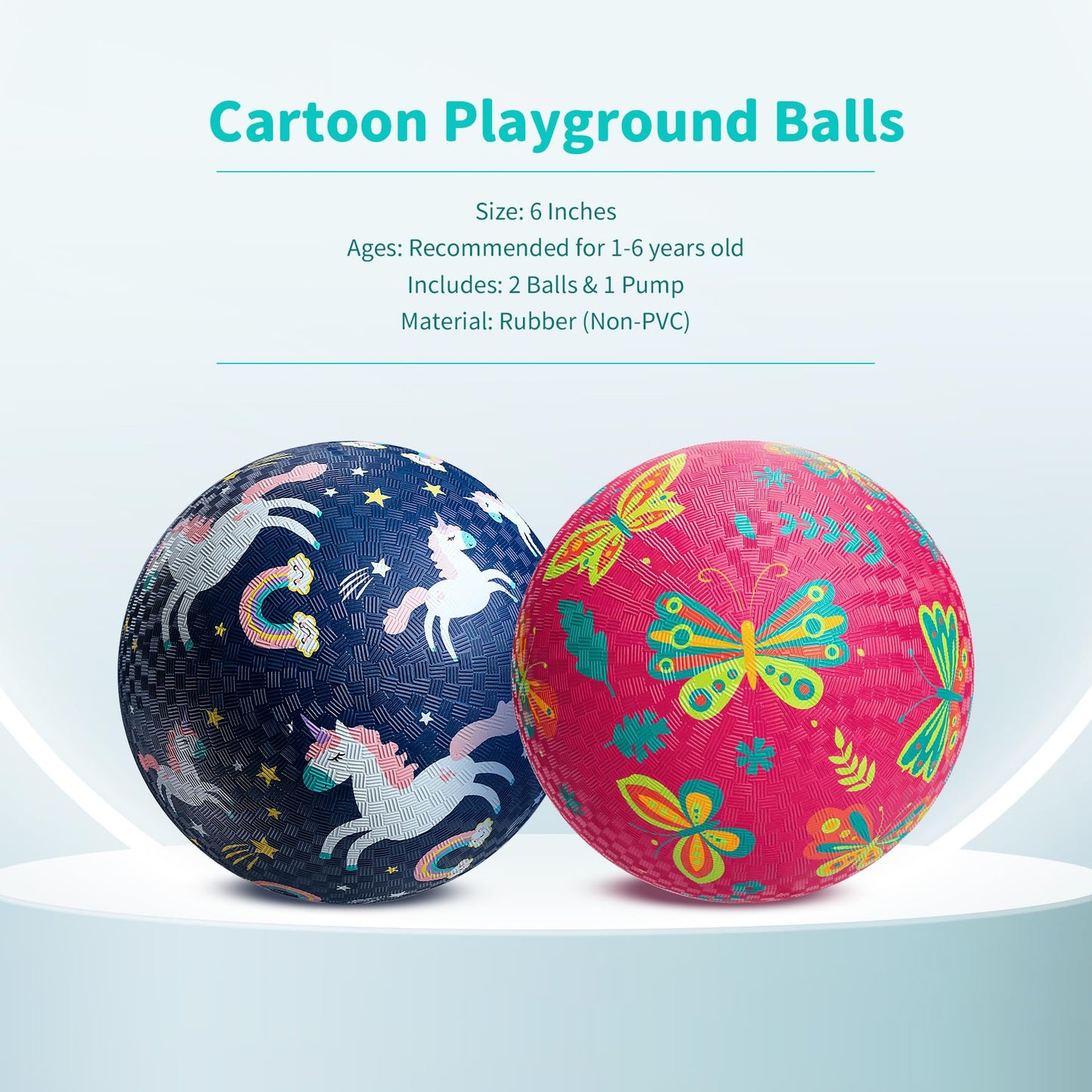 ZOOJOY Pack of 2 Cartoon Playground Balls for Kids 1-6, 6 Inch Rubber Balls for Dodgeball, Rubber Bouncy Kickball, Indoor & Outdoor Game Gaga Balls for Boys Girls with Pump