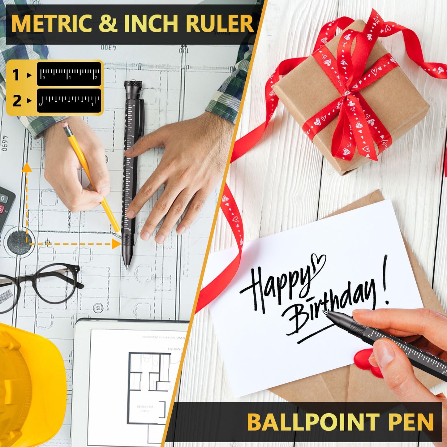 DMH Gifts for Men Multitool Pen - Stocking Stuffers for Men 10 in 1 Cool Tool Gadgets Unique Christmas Birthday Gift for Women Boyfriend Husband Who Have Everything Construction Carpenter Engineer