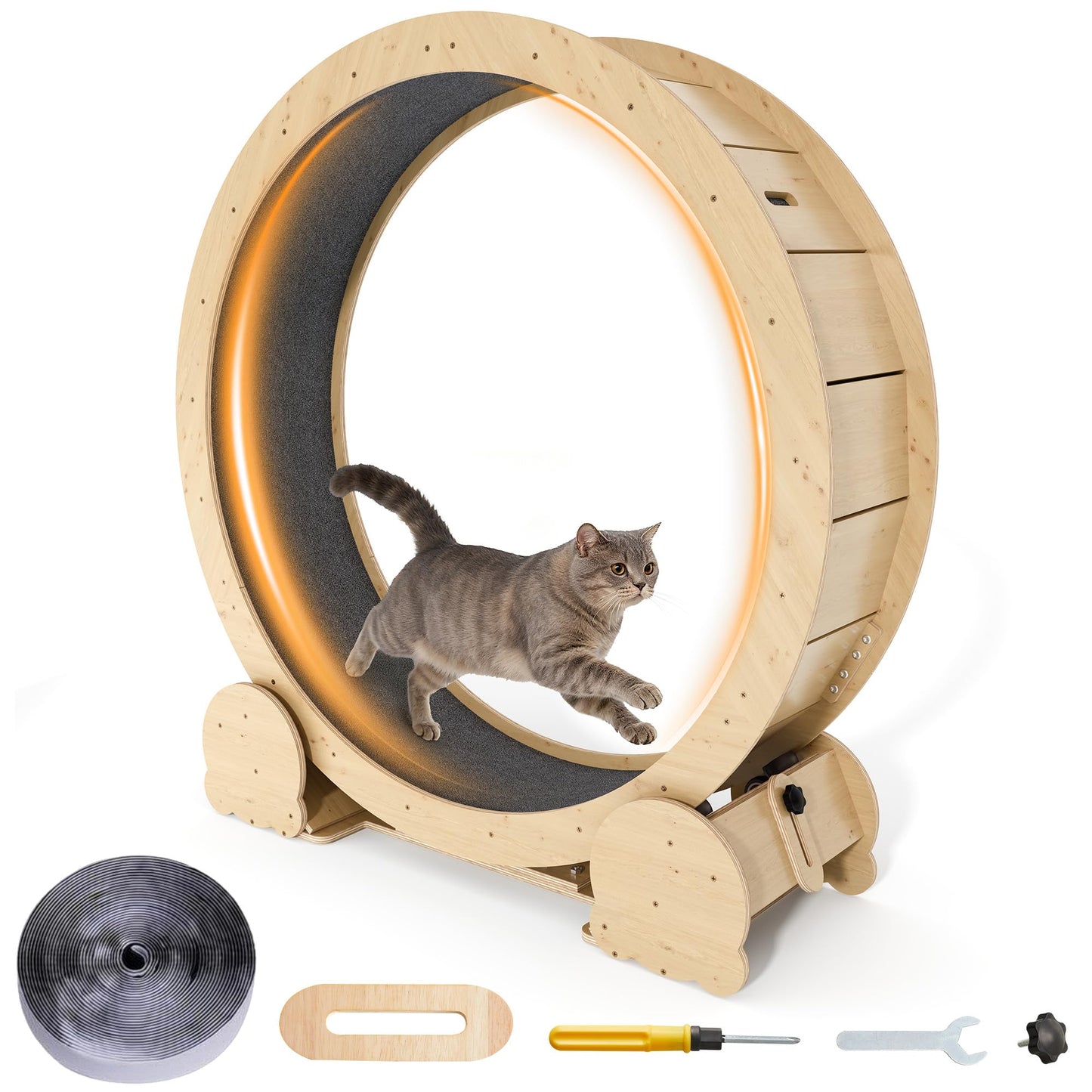 FansaFurn Cat Exercise Wheel for Indoor Cats – 46" Running Treadmill with Felt Track, Perfect for Small & Adult Cats, Natural Wood Color