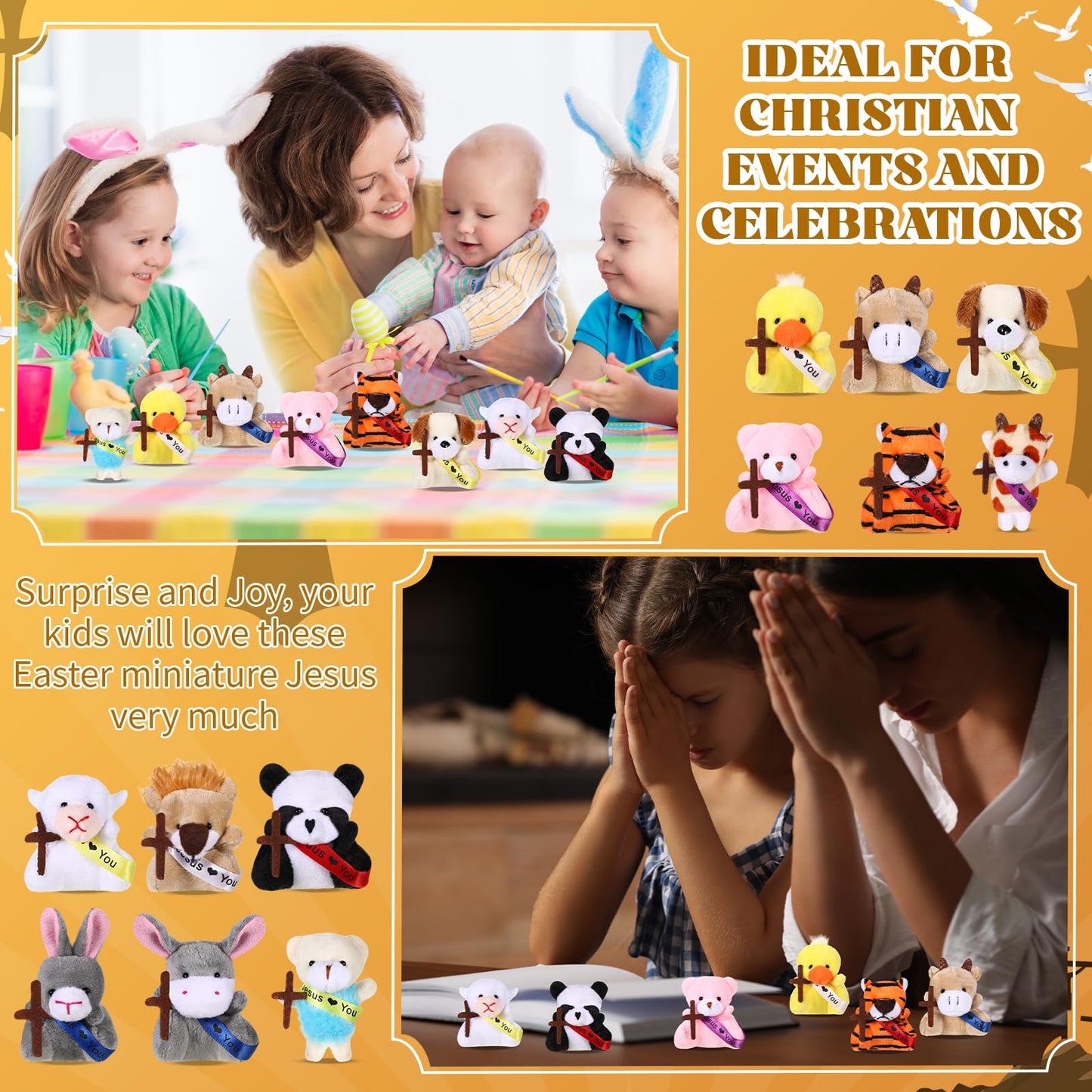 Soulchen 12 Pcs Jesus Love You Mini Plush Animal Toys for Kids Christian Small Stuffed Animal Toys with Ribbon and Cross Religious Gifts for Vbs Party Favors Easter Egg Fillers Church Decorations
