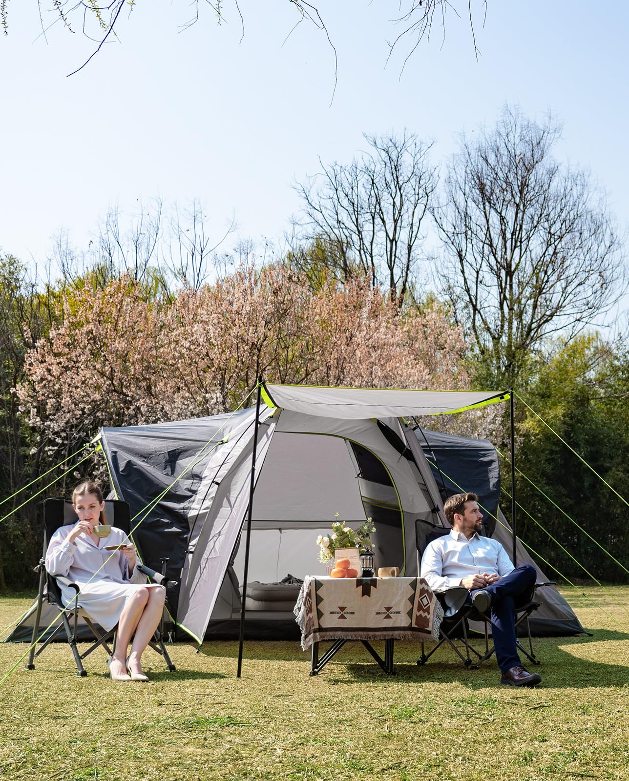 LOYEAHCAMP 8 Person Larger Extended Dome Camping Tent with 3 Rooms, Waterproof Semi-Freestanding Family Outdoor Tent with Spacious Interior and Mesh Windows