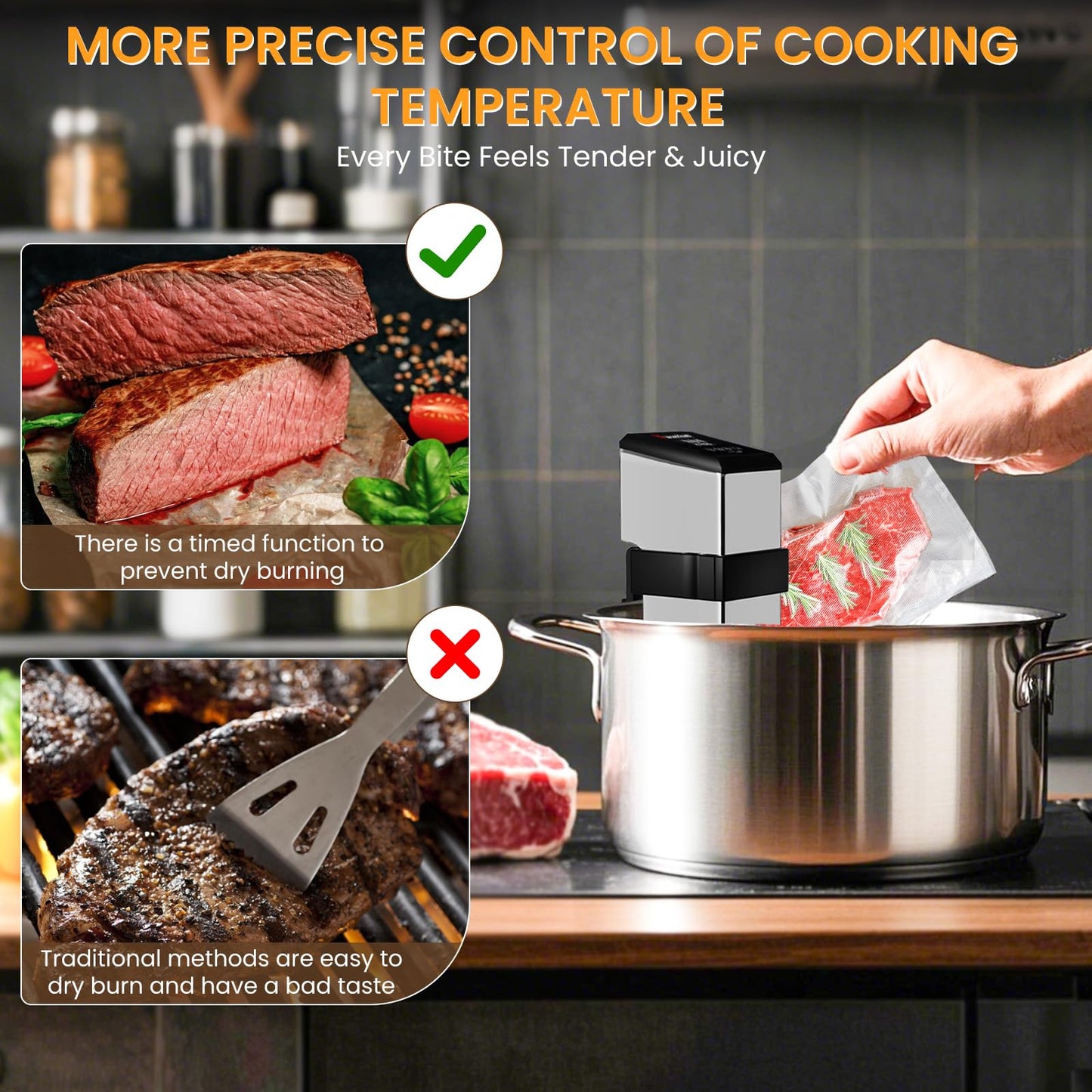 PanalChef Commercial Sous Vide Machine for Restaurant, 1600W Sous Vide Cooker, 360° Immersion Circulator, 15dB Ultra-Quiet, IPX7 Waterproof, Powerful Pump Design, Accurate Temperature Control
