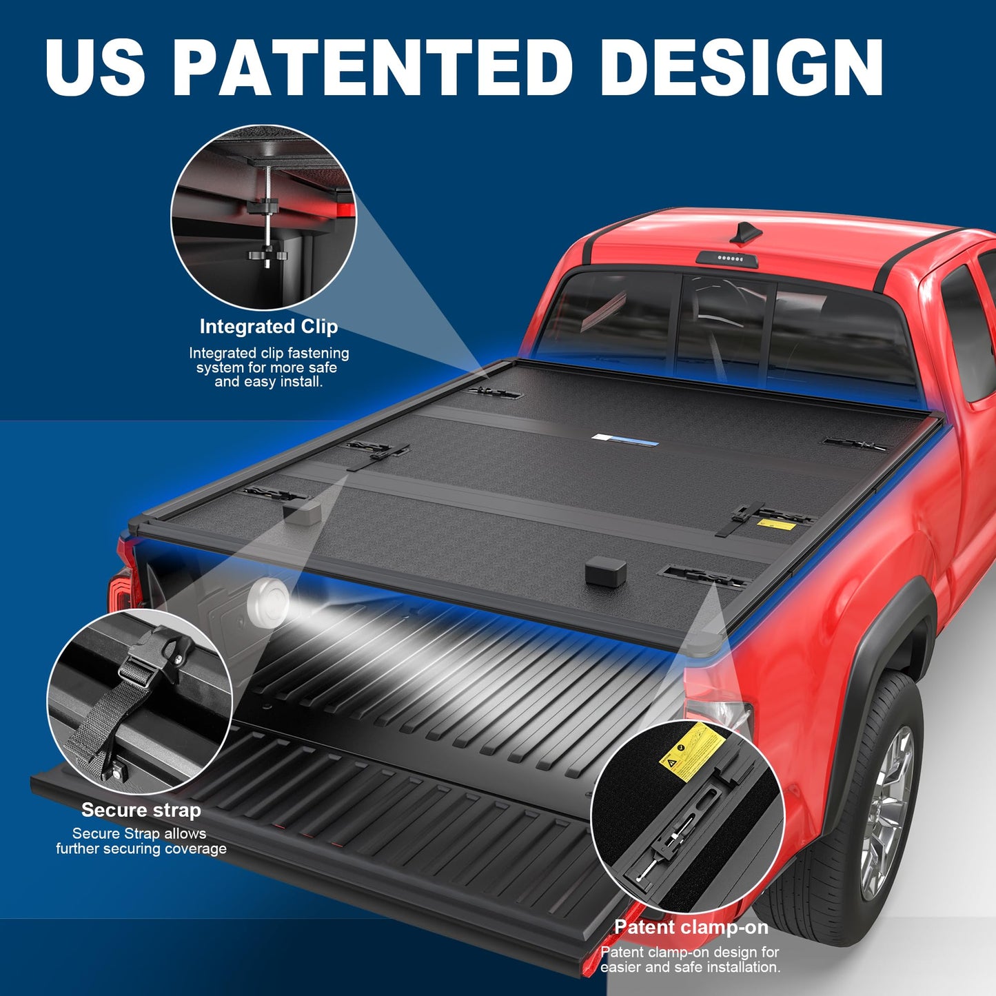 MOSTPLUS 5FT Tri-Fold Hard Fiberglass Truck Bed Tonneau Cover Compatible for 2024 2025 2026 Toyota Tacoma with Deck Rail System (Not for Trail Edition) On Top 60Inch