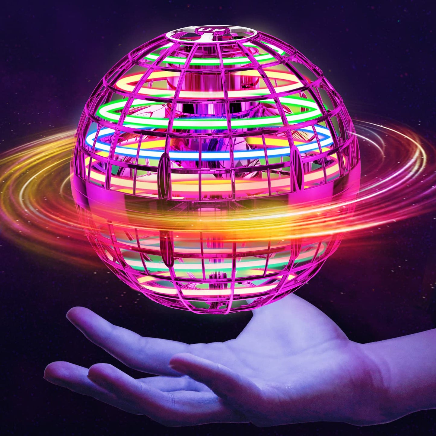 Ivtivfu Flying Orb Ball (Pink, 2026 Upgraded) with Dazzling Lights, Magic Hover Spinner, Boomerang Drone, Floating Cosmic Globe, Kids Outdoor Toys for 6 7 8 9 10 Year Old Boys Girls