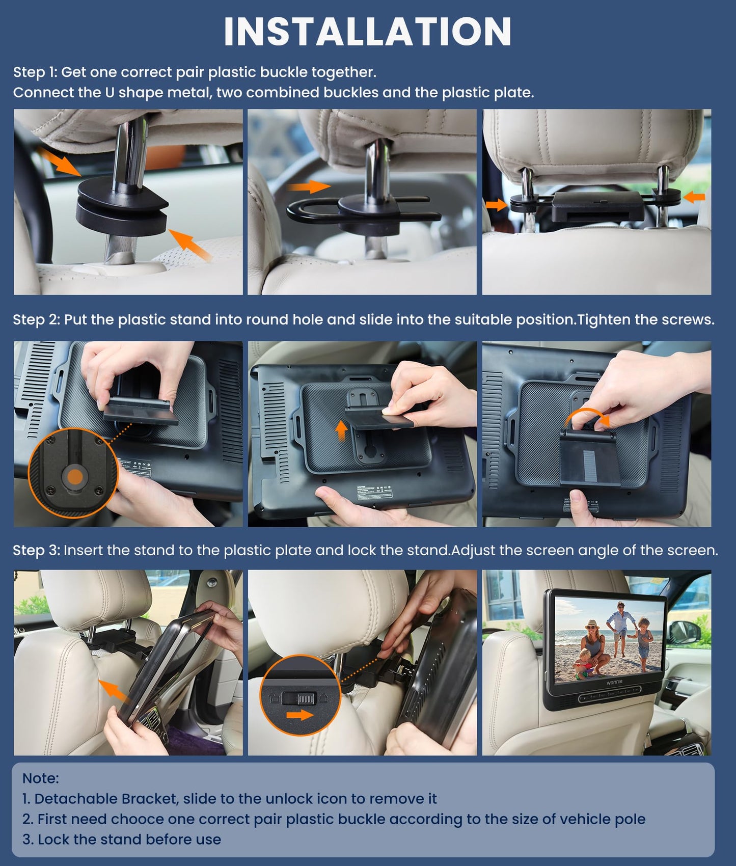 WONNIE 12" Dual Car DVD Players Portable DVD Players for Car Headrest Play a Same or Two Different Movies with 5-Hour Rechargeable Battery, Mounting Brackets, All Region, Support USB/Sync TV