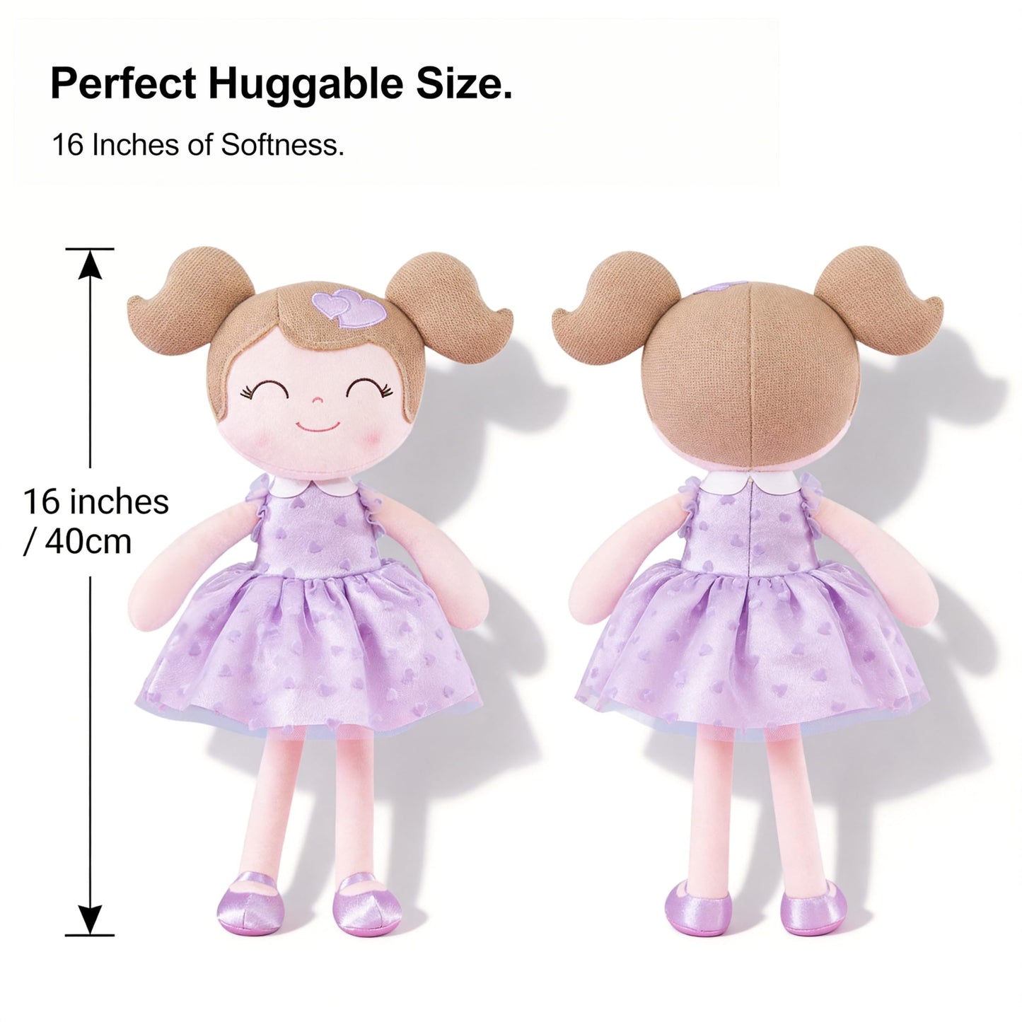 Gloveleya Baby Doll Valentines Day Gifts I Love You Gifts Soft Toy Plush Dolls Purple Flocking Heart Girl 16 Inches