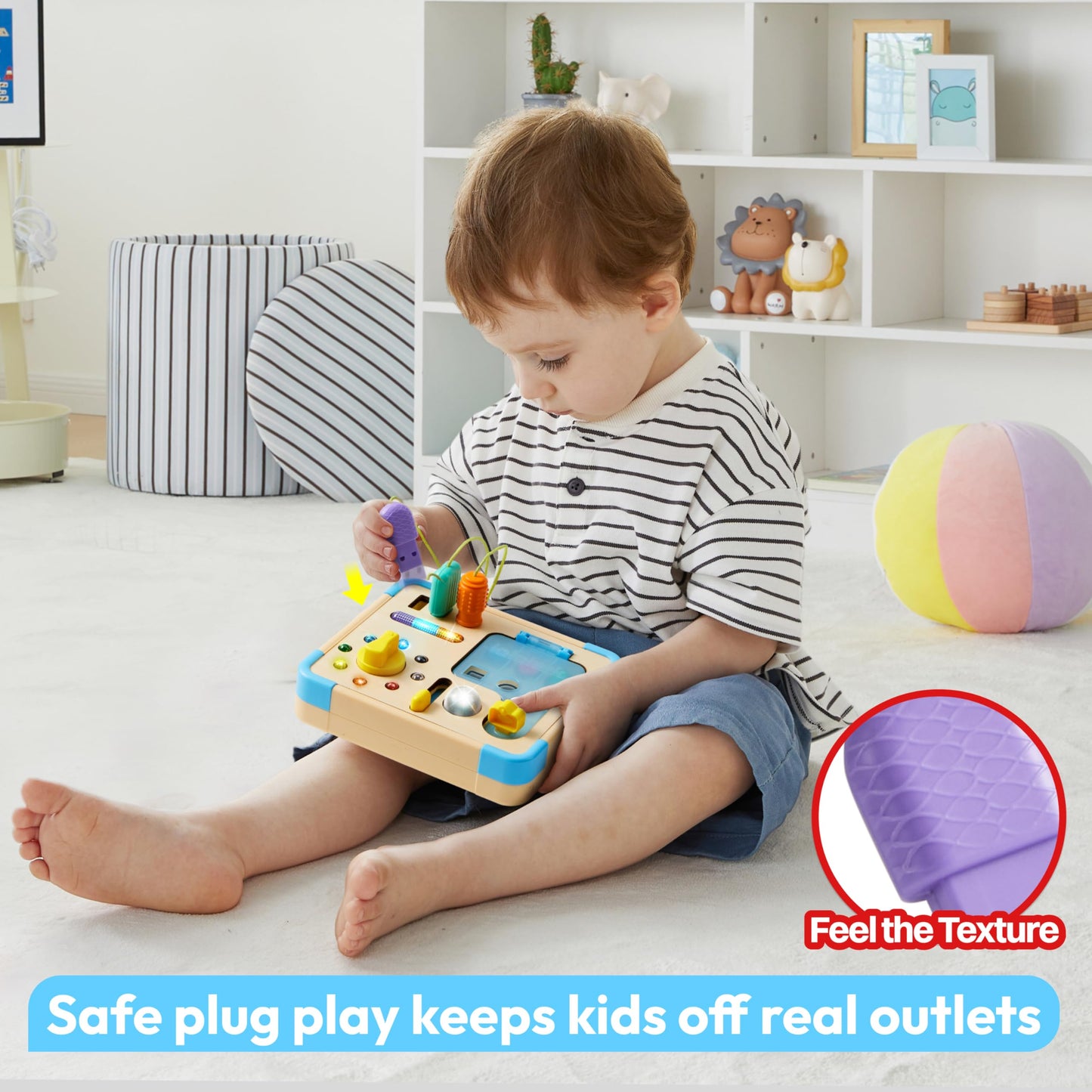 lalalark JOVA Electronic Busy Board – Montessori Learning Toddler Toy, 15 Lights & 9 Sounds, 5 Switches & Plugs, Sensory, Fidget, Travel Activities, Early Development, Easter Baby Gifts Toys Age 18M+