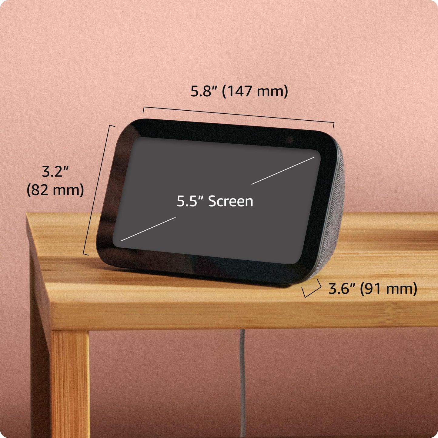 Amazon Echo Show 5, Smart display with 2x the bass and clearer sound, Charcoal