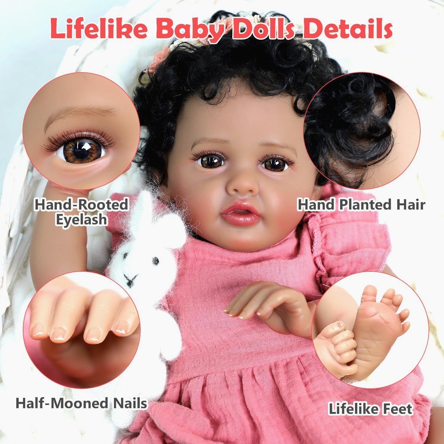 SCOM 18 Inch Reborn Baby Doll Black Girl - Realistic African American Newborn Girl Dolls, Real Lifelike Dolls with Soft Weighted Body, Poseable Real Baby Reborn Gift Toy for 3+ Years Old Kids