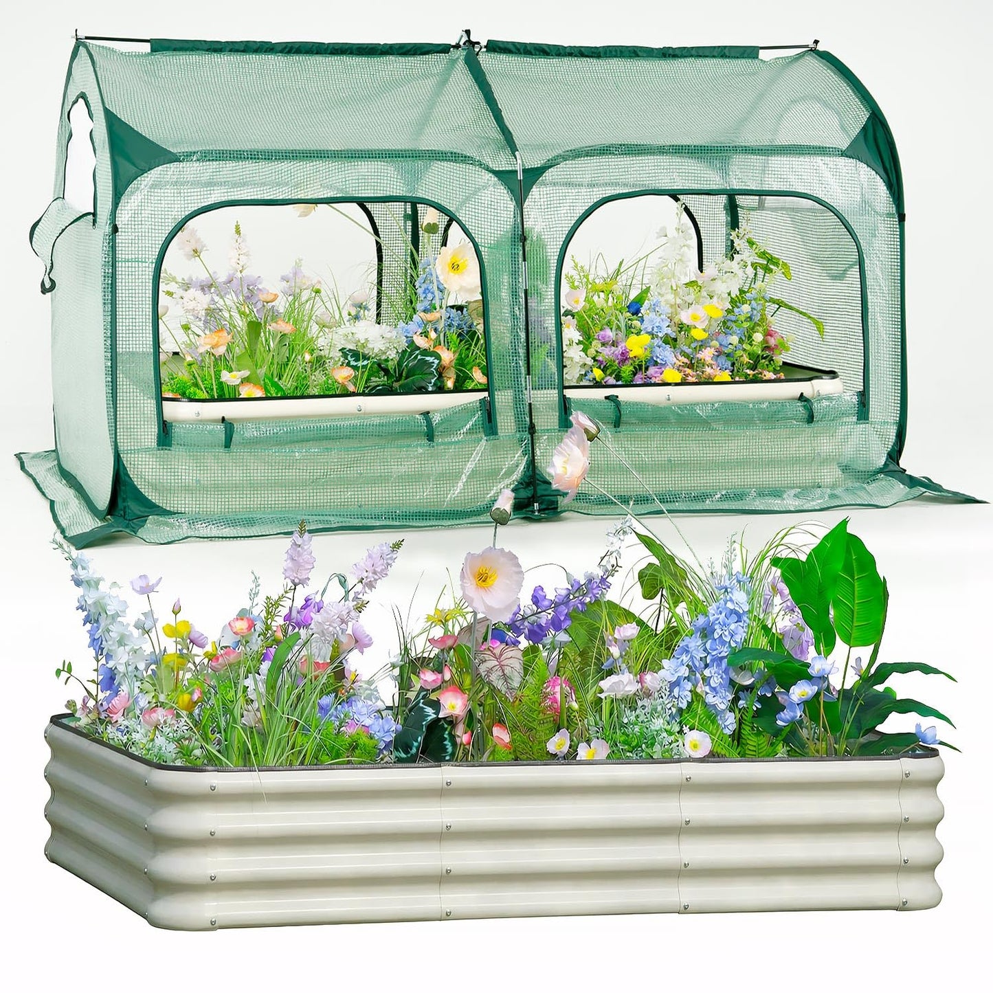Pop up Tunnel Greenhouse Cover 78.7" L x 39.4" W Plant Tent with 6x3FT Riased Garden Bed Set ,Gardening Flower Sunshine Room with Mesh Windows,Backyard PE Cover for Cold Frost Protector
