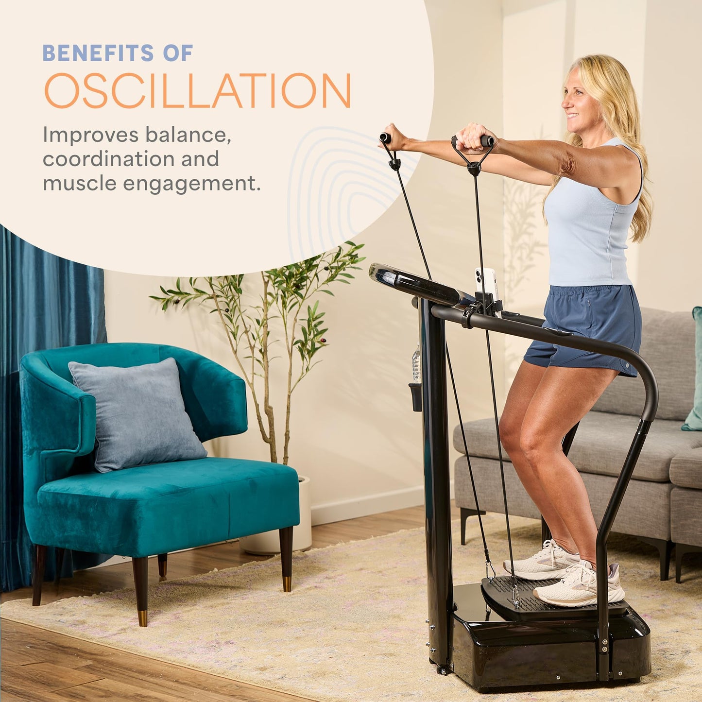 Lifepro Rhythm Vibration Plate Exercise Machine with Handles for Balance Support – Vibrating Plate for Lymphatic Drainage, Circulation & Recovery, Heart Rate Sensor, Phone Holder, 99 Speed Levels