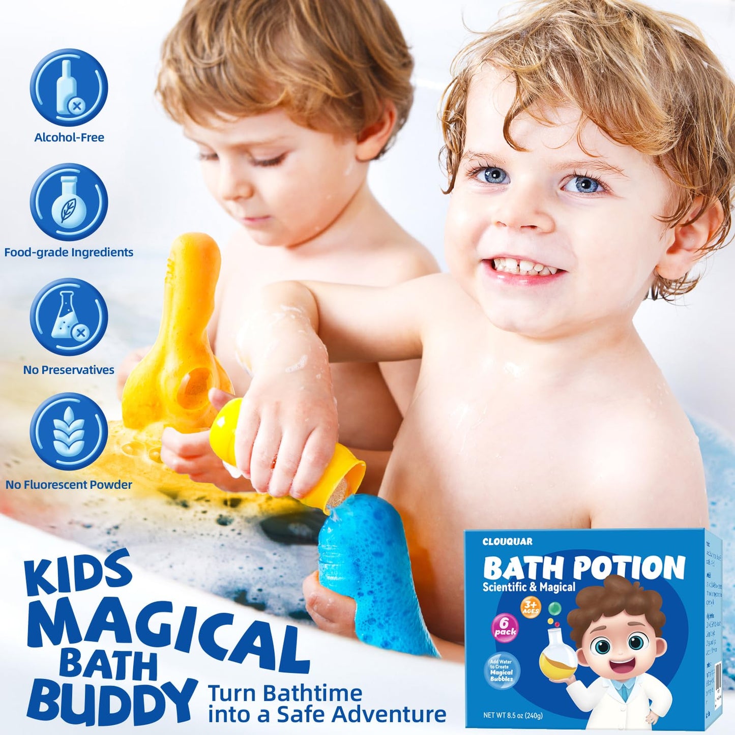 CLOUQUAR Kids Bath Bomb Potions, 6 Pack Non-Toxic Fizzy Bubble Bath Explosions, Colorful Burst Bath Potions for Kids, Scientific & Magical Bath Time Buddy, Fun & Educational Bubble Bath