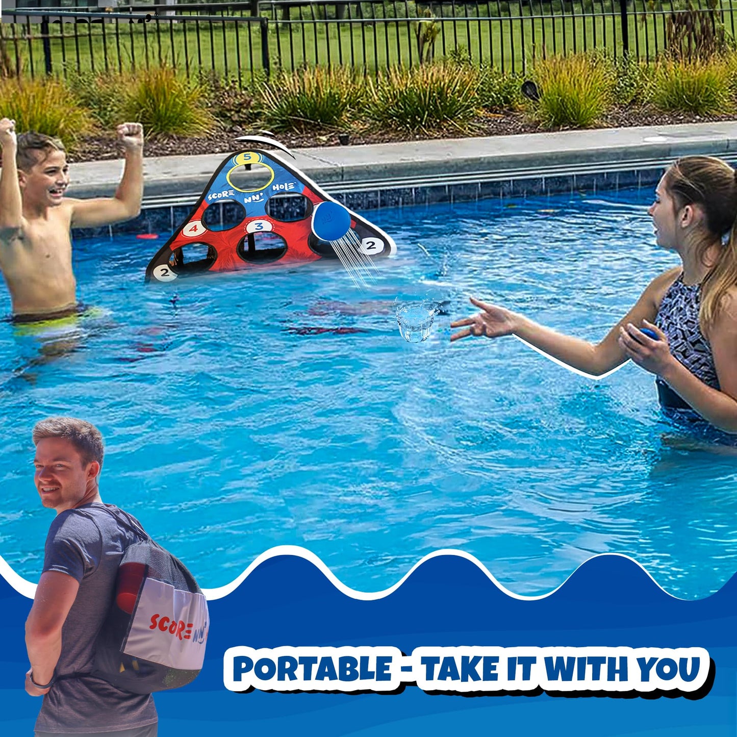 SKIP NN' HOLE Original Fun Stonne Skipping Meets Pool Cornhole Game Floating | for All Ages | Fun Swimming Pool Game for Adults and Family | Easy Setup, Durable, Portable Water and Lake Toy |