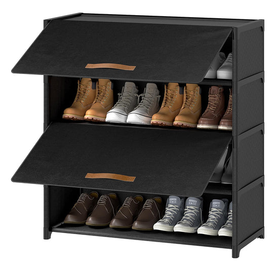 UNITSTAGE Shoe Rack, 5 Tier Shoe Storage Cabinet with Door 20 Pair Plastic Shoe Shelves Organizer for Closet, Entryway, Hallway, Bedroom, Black