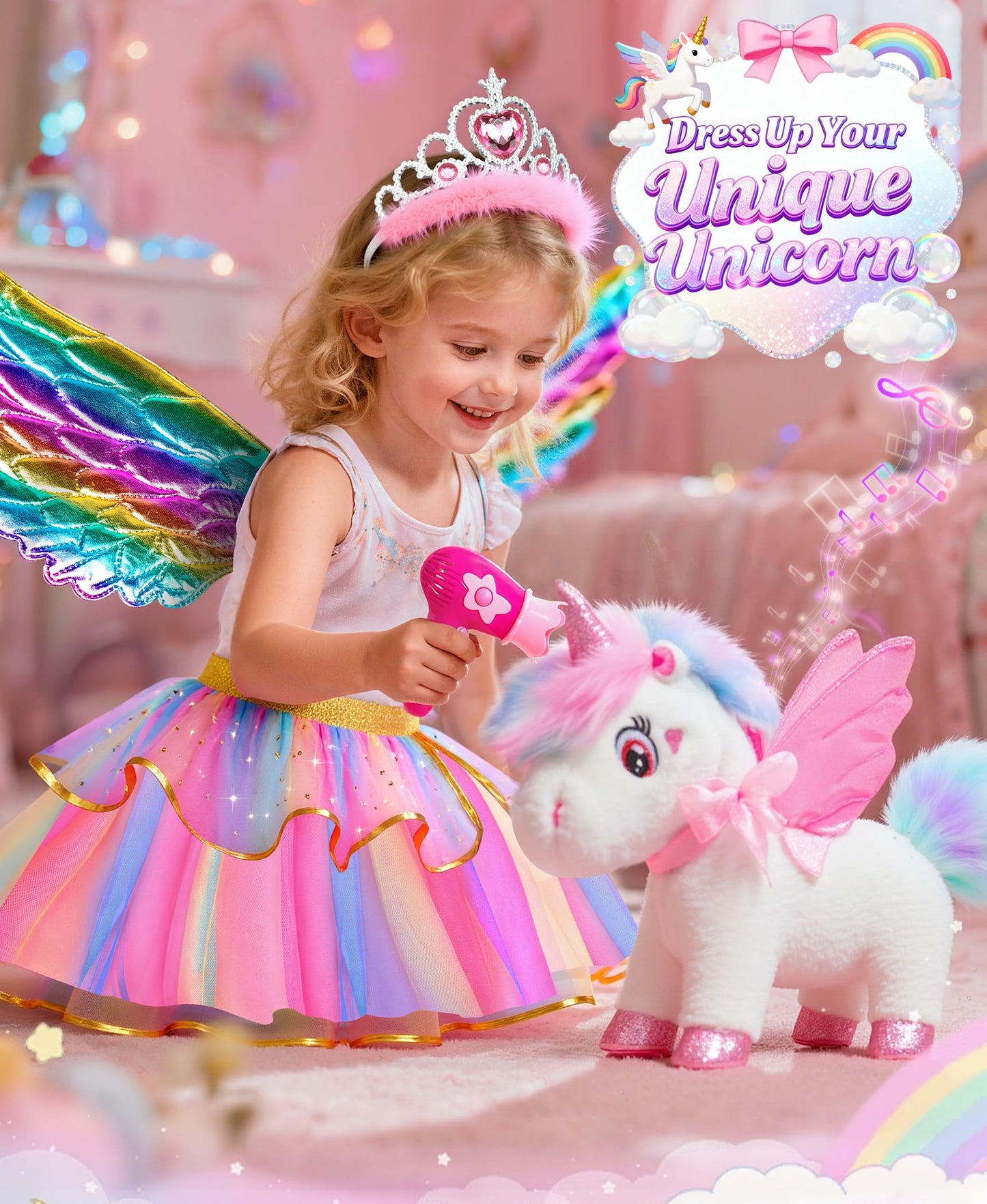 Jeowoqao Unicorn Toys for Girls Age 4-6,Walking Talking Singing Interactive Unicorns with Painting Kit Crafts Toddler Unicornss Dress up, Remote Control Plush Unicorn's Toy for Kids 3-6