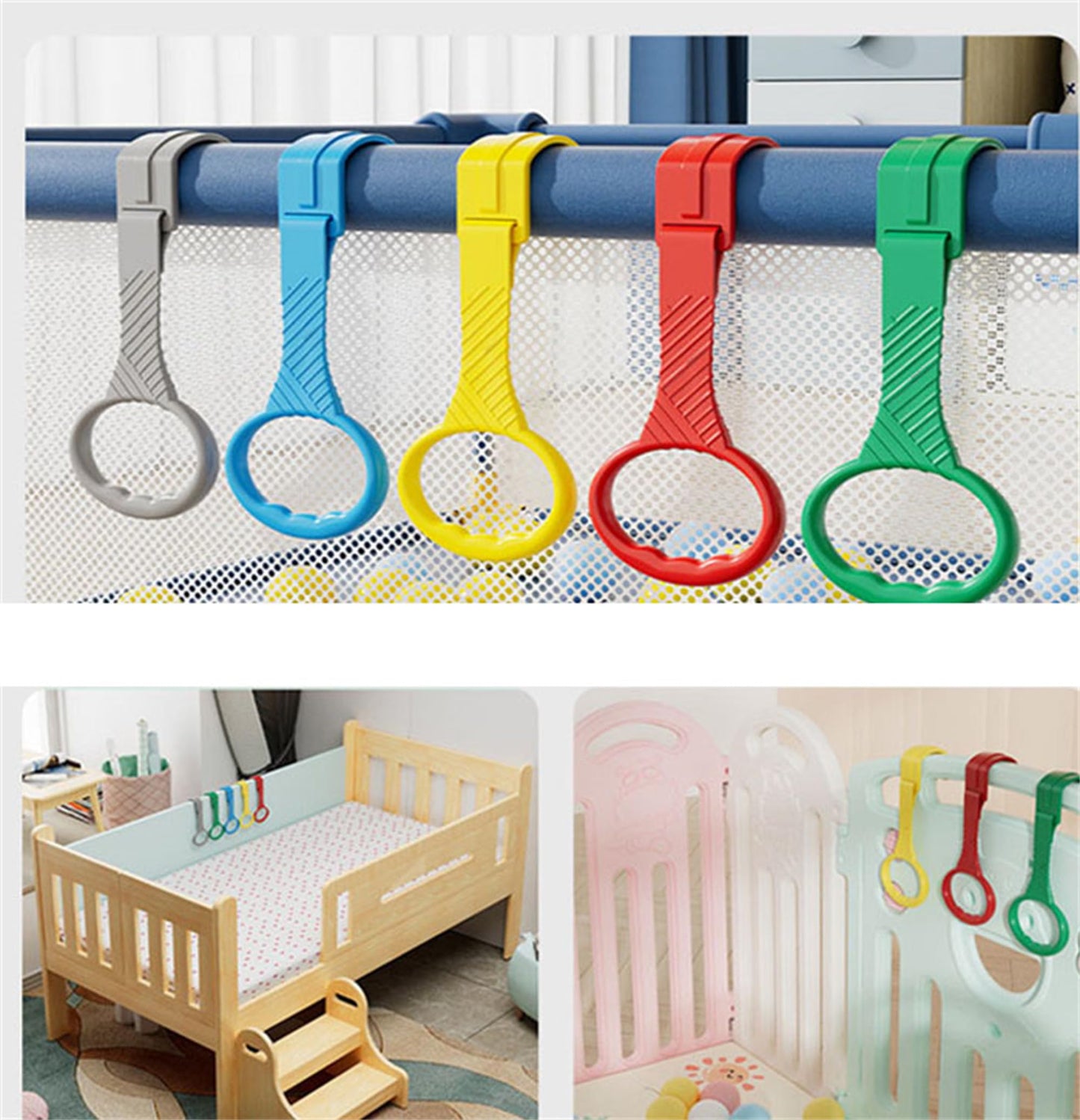 5pcs Walk Assistant Plastic Baby Crib Pull Rings for Baby Baby Pull Up Rings Cot Hanging Rings for Infant Baby Toddler Practice Tool (5 Color)