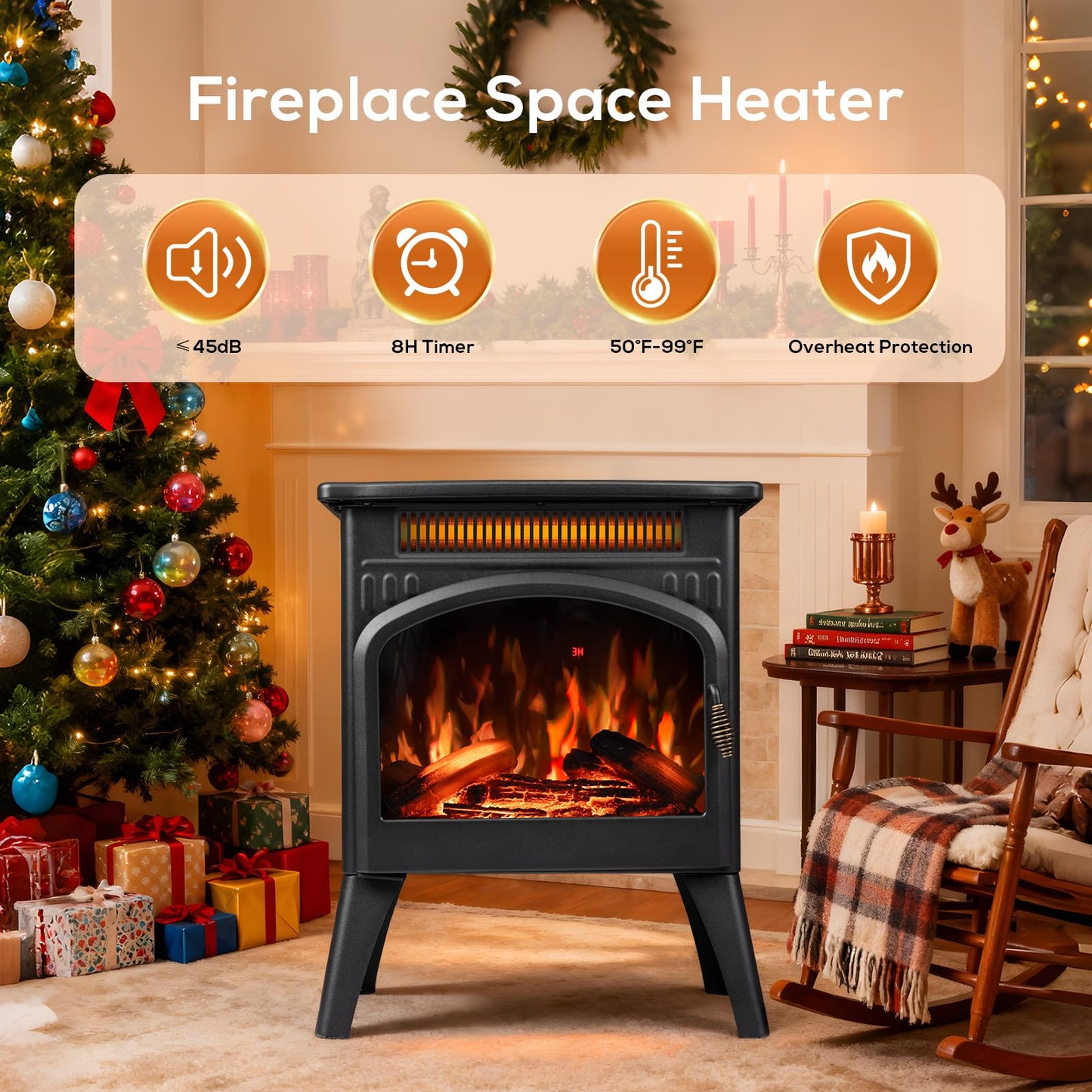 ZAFRO 21" Freestanding Electric Fireplace with Remote, Fireplace Space Heater with Adjustable Flame Color and Brightness, Thermostat/Sleep Mode/Overheat Protection for Bedroom, Living Room(Black)