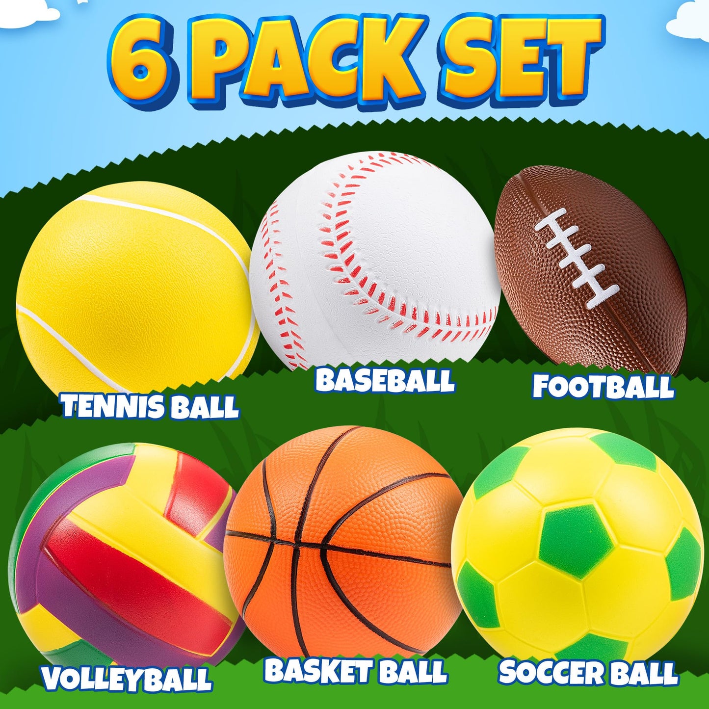 KiddieLoot Sports Balls for Toddlers 1-3, 6 Piece Soft Sports Balls with Soccer, Basketball, Football, Baseball, Tennis & Volleyball - Toddler Boys & Girls Ball Toy Gift