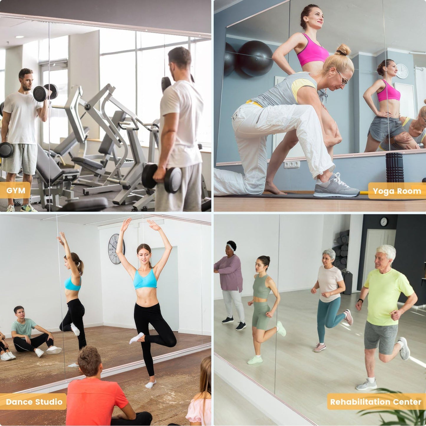 Amorho 72''x32''(Each)-2PCS Gym Mirror, Tempered Glass, Frameless Full Body Mirror for Home, Yoga Studios, Dance Rooms, Garage Gyms.