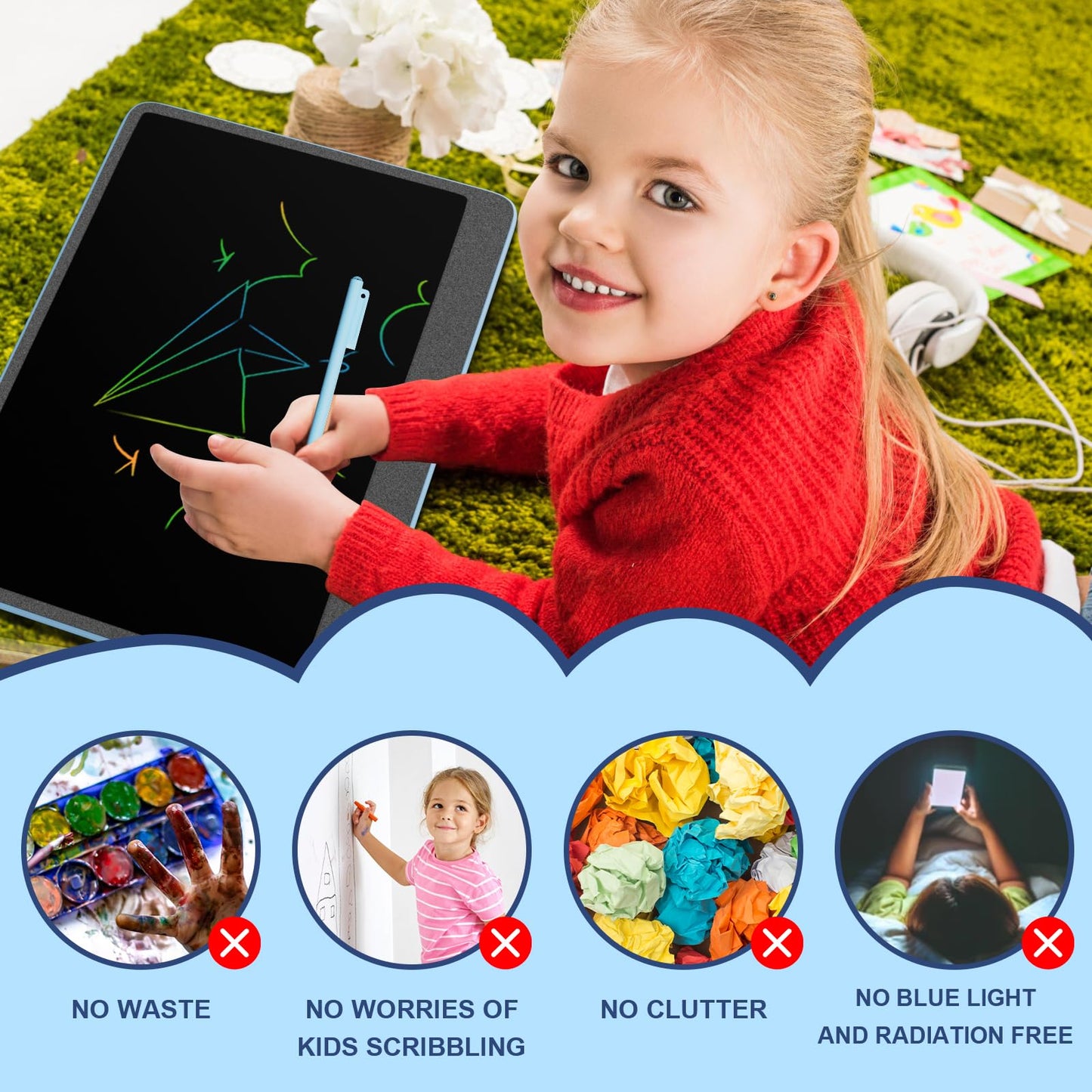 LCD Writing Tablet, 2PCS 16 Inch Colorful Drawing Pad for Kids, Eye Protection Drawing Pads with Lock & Erase FUNC, Birthday and Christmas Gifts for 3 4 5 6 7 8 Year Old Girls Boys