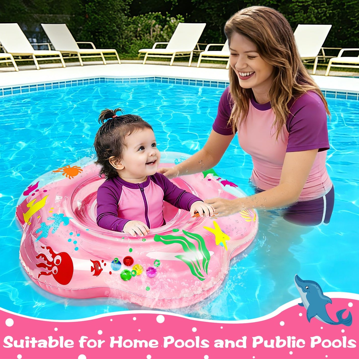 25.6" Inflatable Baby Pool Float for 6-36 Months Anti-Flip Safety Baby Swimming Float Toddler Swim Trainer Water Toys, Infant Swim Floats, Toddler Floaties, Kids Beach Toys Summer Essentials