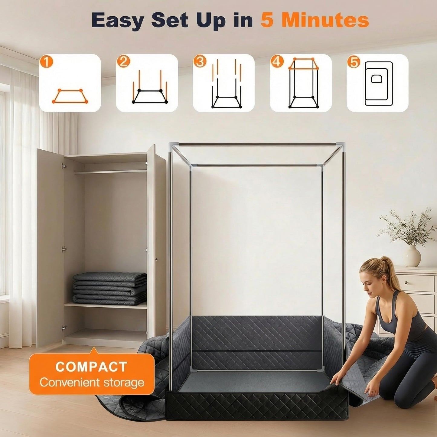WELLEVER 2 Person Sauna Box for Home, Protable Steam Sauna Tent with 660nm Red Light Therapy, 5-Layer Waterproof, Compact and Easy Storage, Infrared Saunas for Relaxation, 5.9' x 4.1' x 3.0'